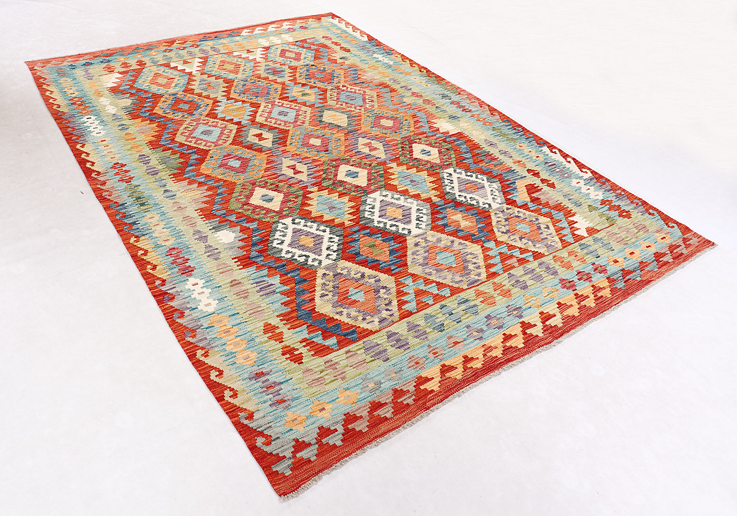 6' 6"X 10'  Multy Handmade Veggie Dye Kilim Rug Rectangular