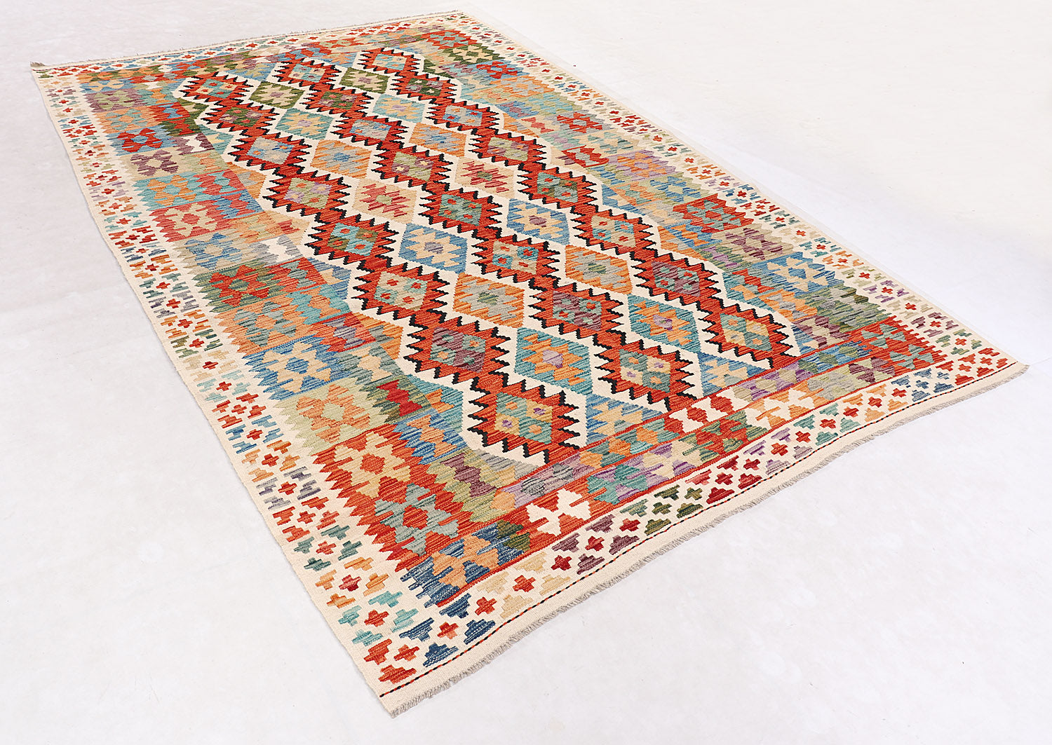 6' 6"X 10'  Multy Handmade Veggie Dye Kilim Rug Rectangular