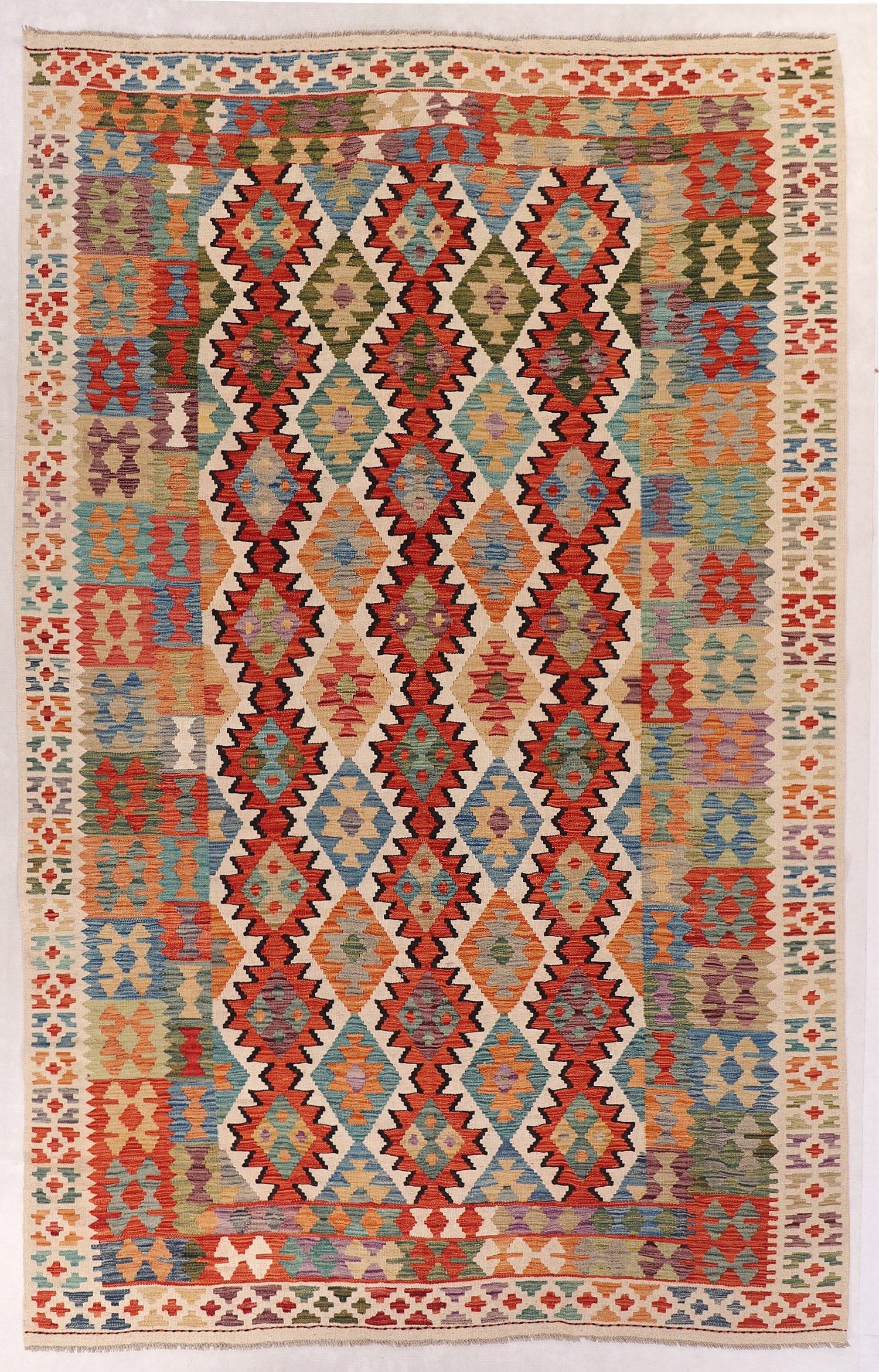 6' 6"X 10'  Multy Handmade Veggie Dye Kilim Rug Rectangular