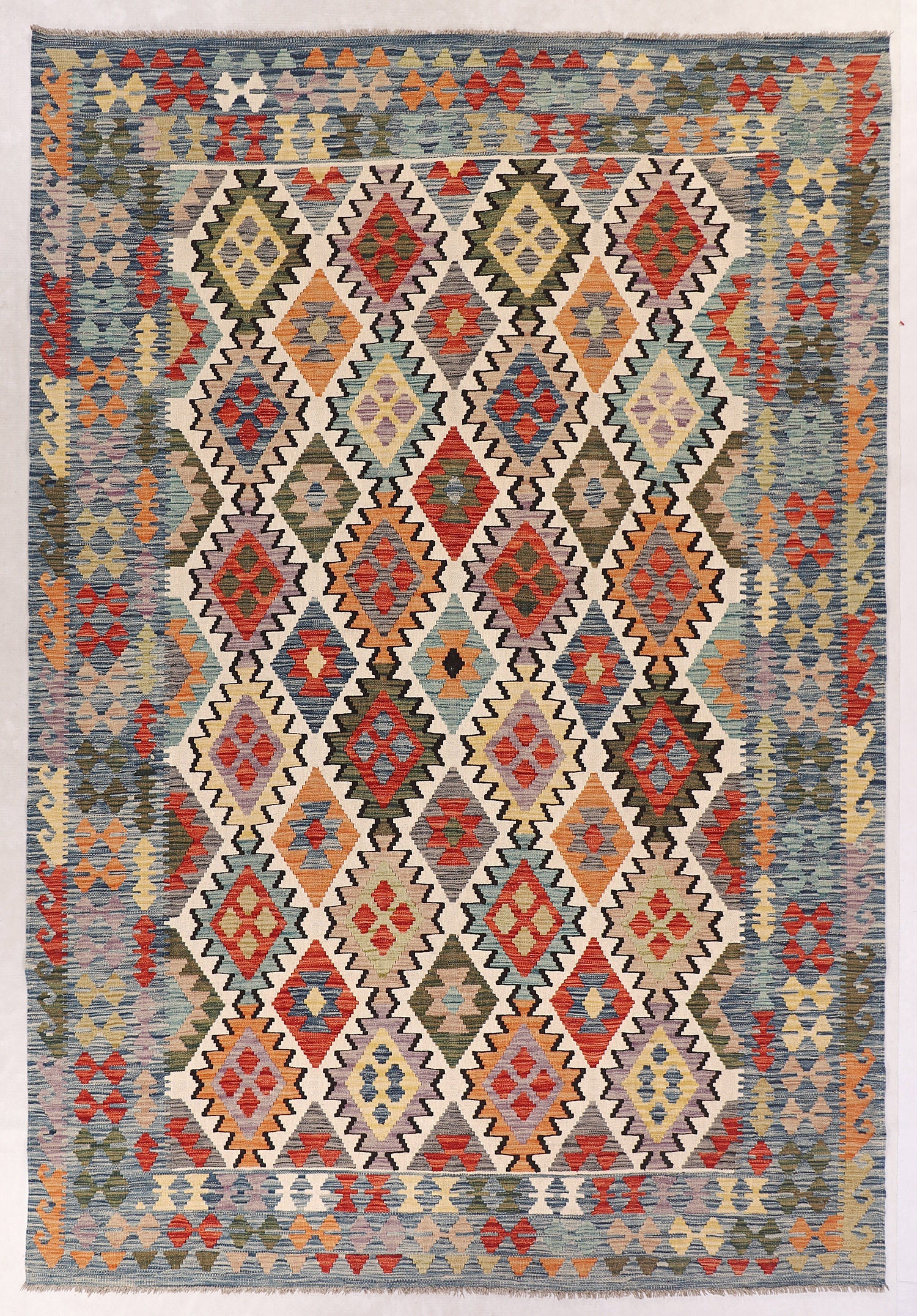 6' 6"X 10'  Multy Handmade Veggie Dye Kilim Rug Rectangular