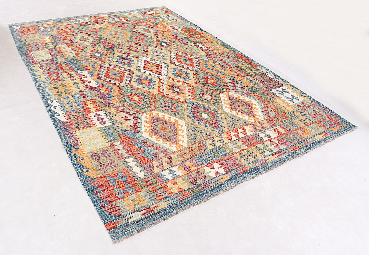 6' 6"X 10'  Multy Handmade Veggie Dye Kilim Rug Rectangular