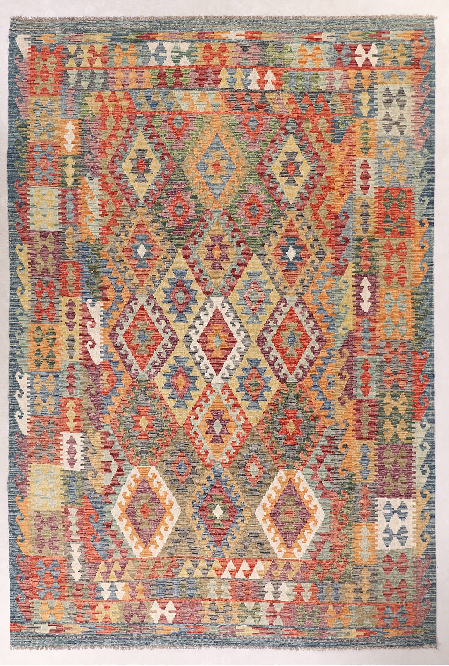 6' 6"X 10'  Multy Handmade Veggie Dye Kilim Rug Rectangular