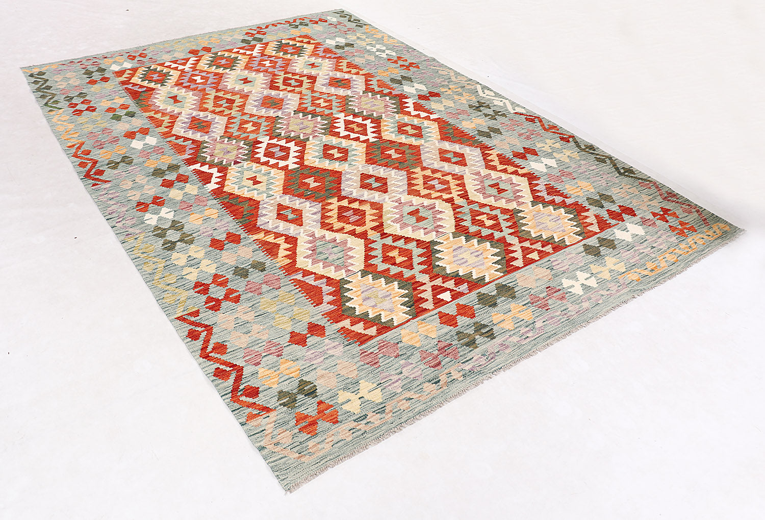 6' 6"X 10'  Multy Handmade Veggie Dye Kilim Rug Rectangular