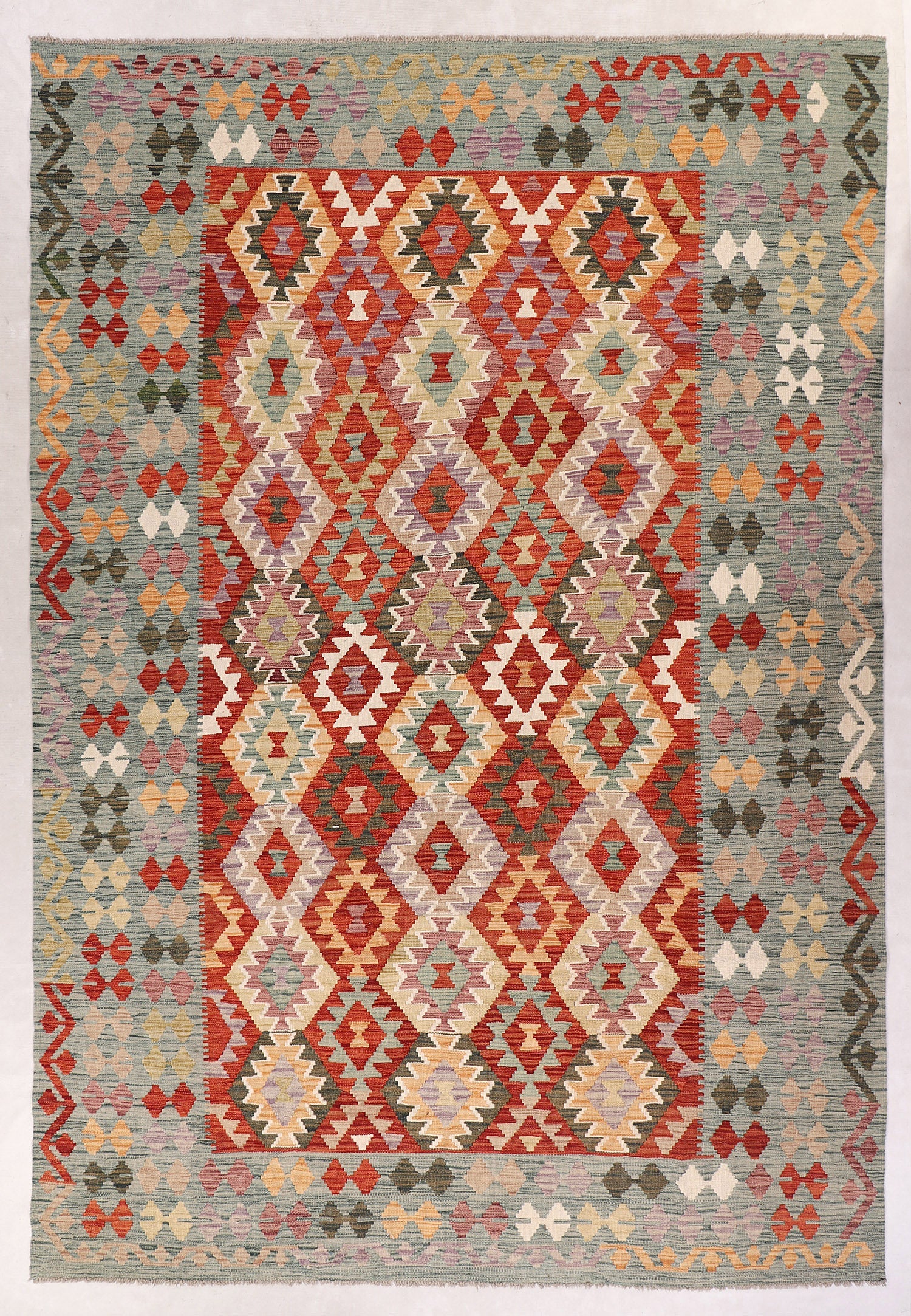 6' 6"X 10'  Multy Handmade Veggie Dye Kilim Rug Rectangular