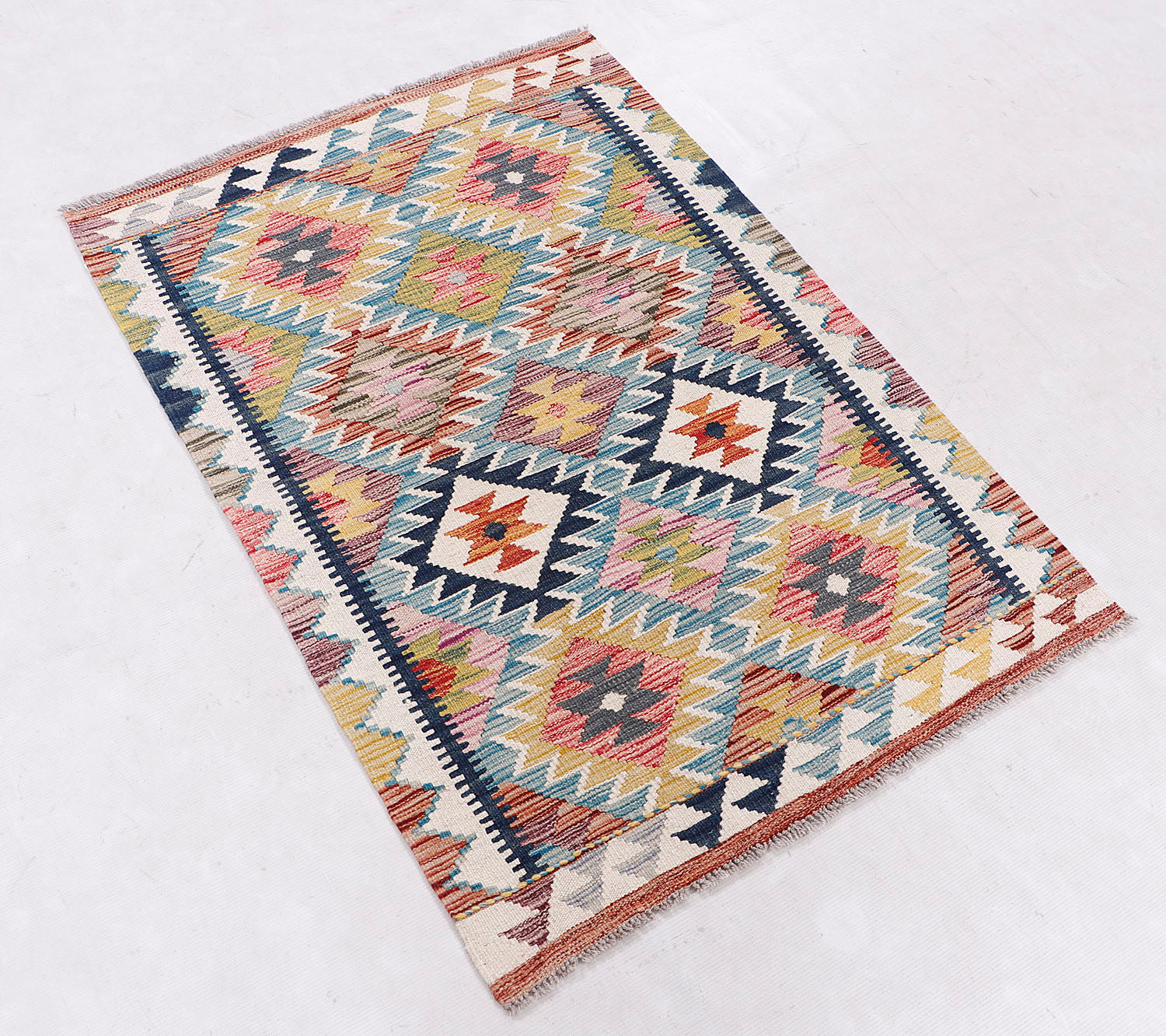 2' 6" x 4'  Multy Handmade Veggie Dye Kilim Rug Rectangular