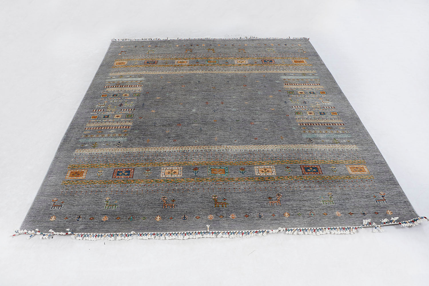Loribaft Persian Hand Knotted Wool Rug Gray 8' x 10'