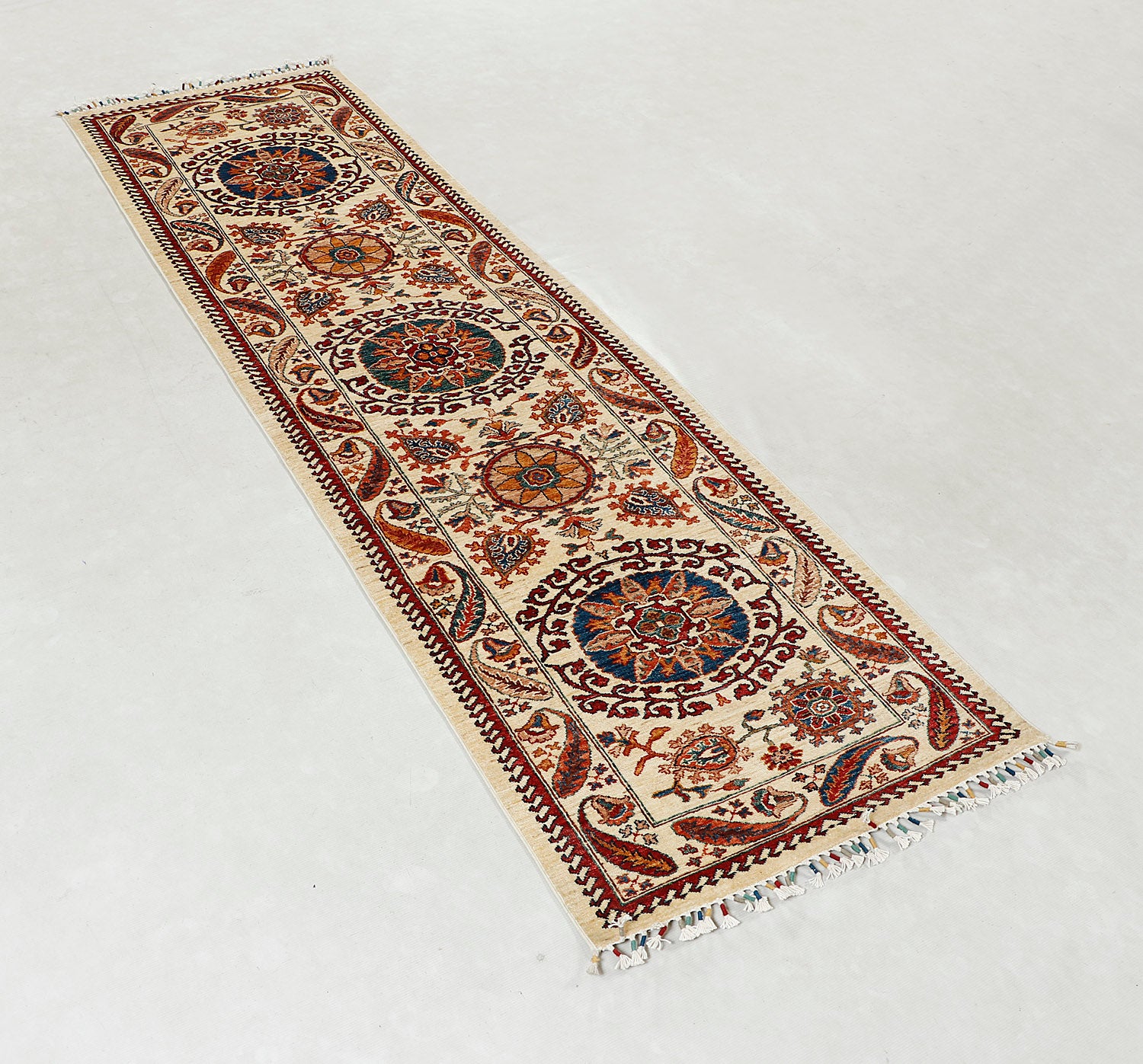 Sultani Persian Hand Knotted Wool Runner Ivory 3' x 10'