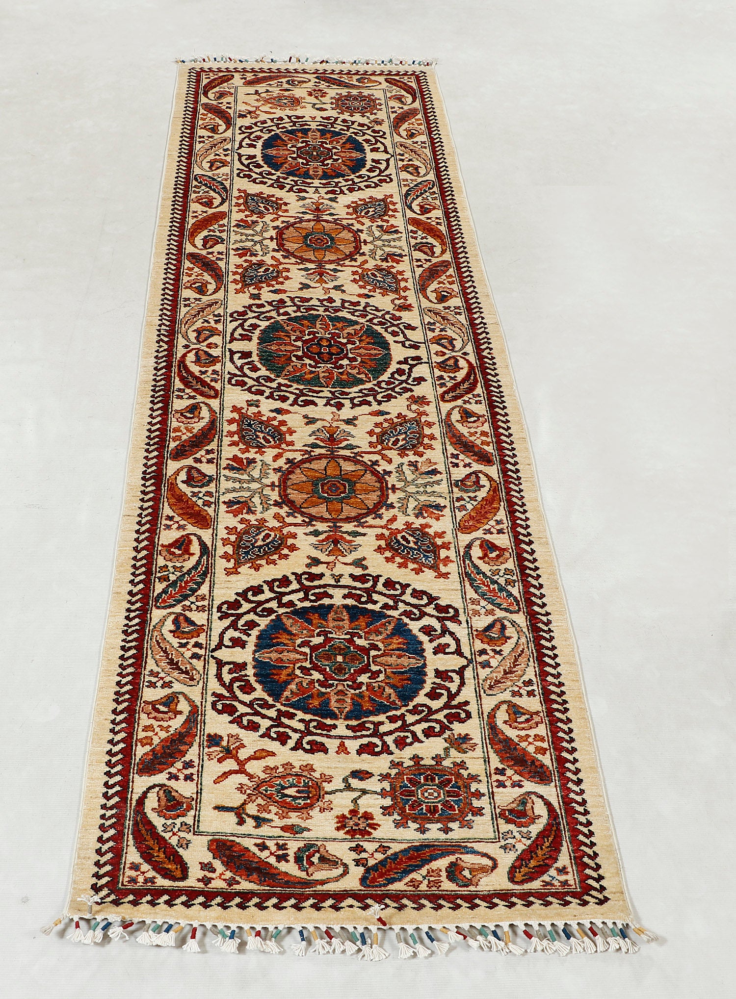 Sultani Persian Hand Knotted Wool Runner Ivory 3' x 10'