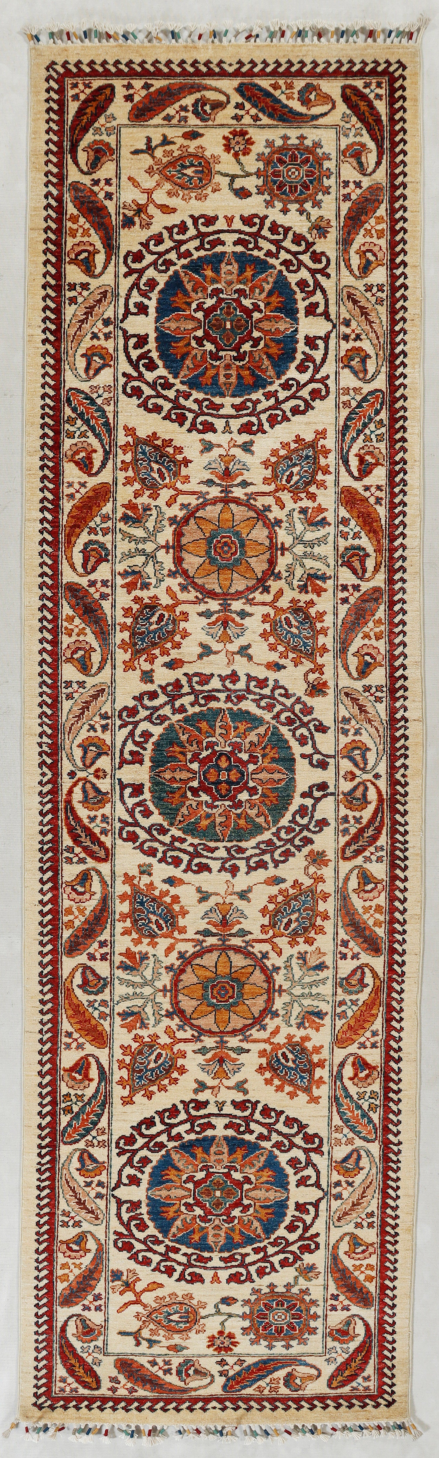 Sultani Persian Hand Knotted Wool Runner Ivory 3' x 10'