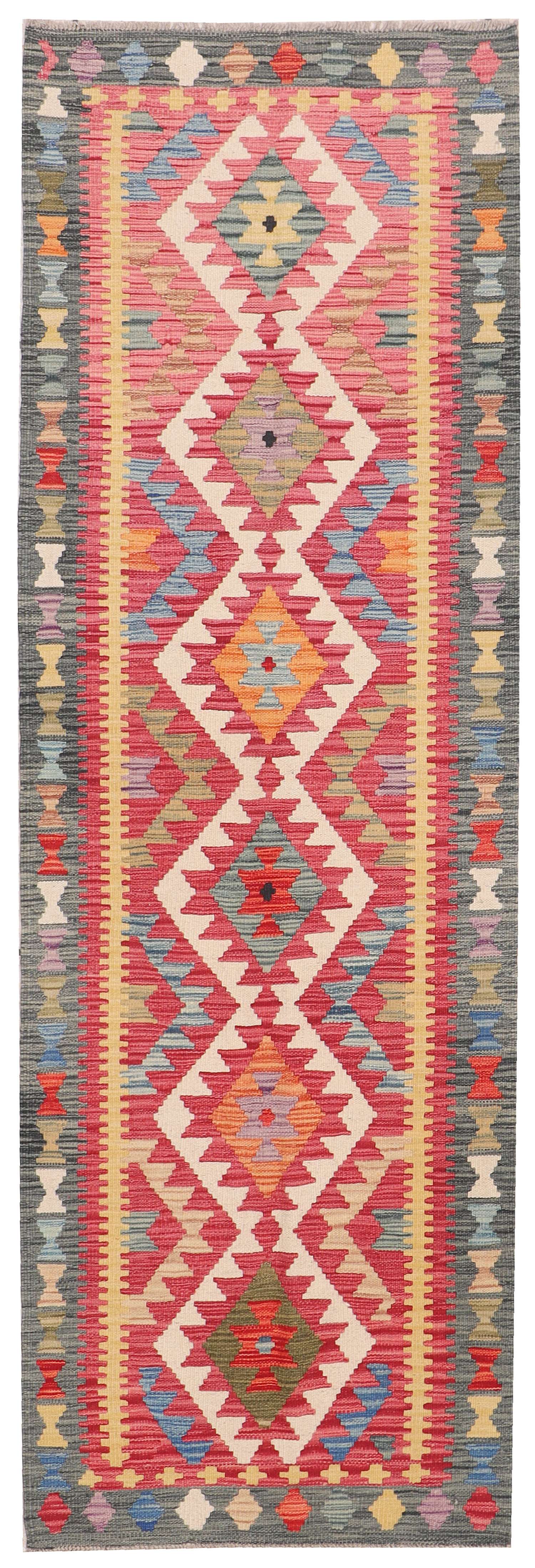 3' X 8'  Multi Handmade Veggie Dye Kilim Rug Runner