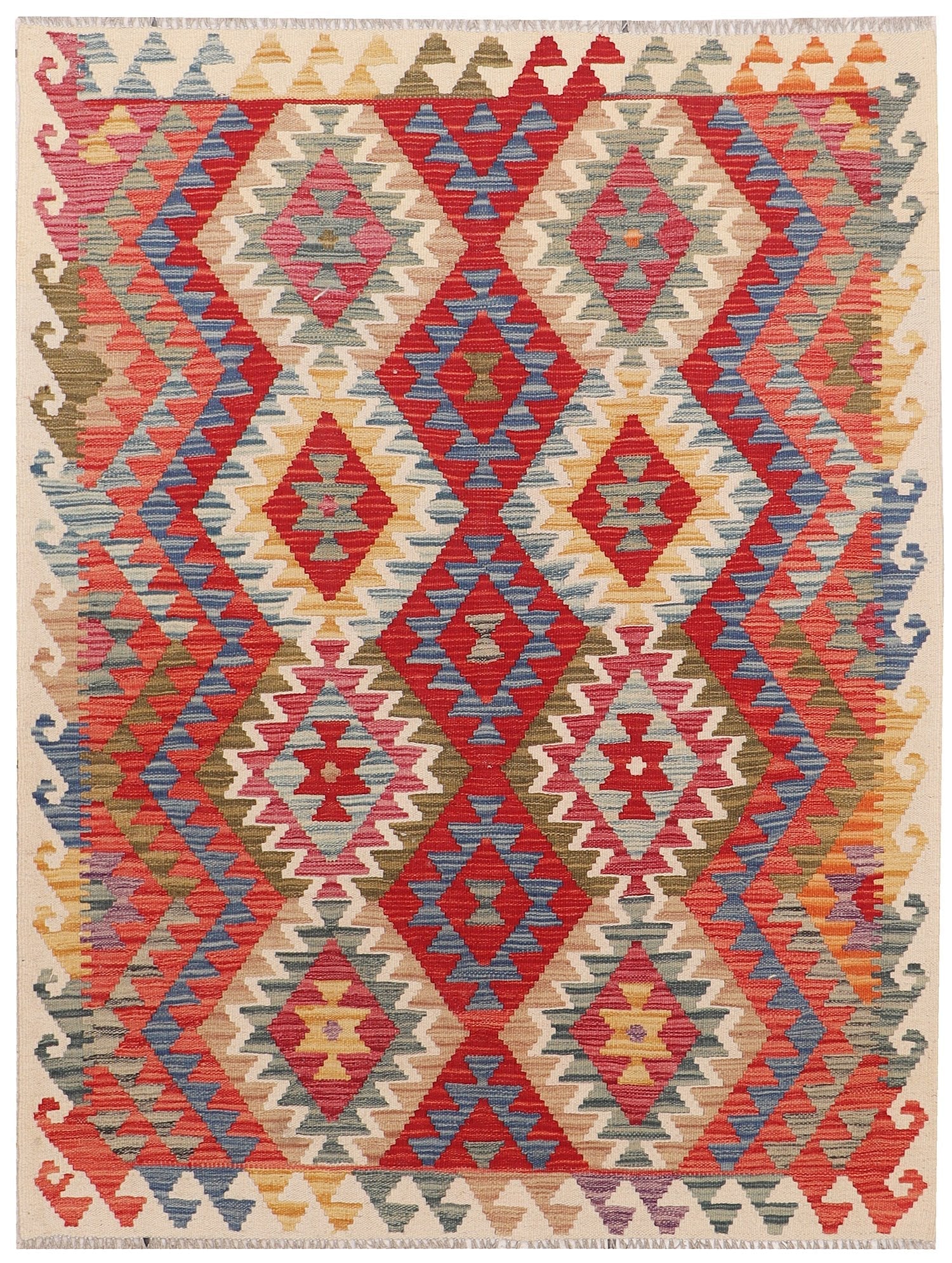 4' x 6'  Multi Handmade Veggie Dye Kilim Rug Rectangular