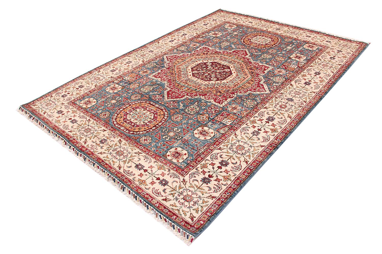 Mamluk Persian Hand Knotted Wool Rug Ivory 5'6" x 8'