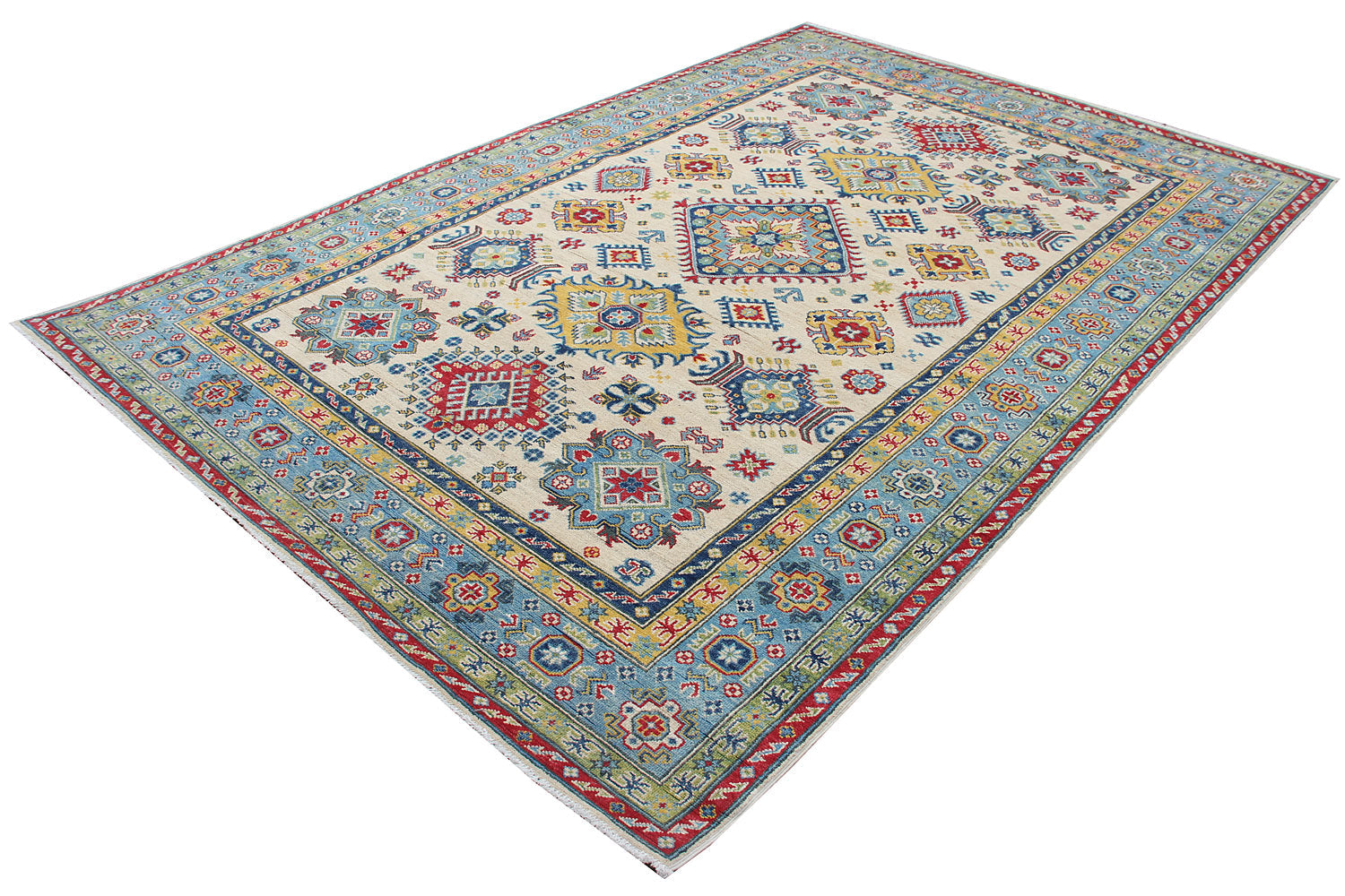 6' 6"X 10'  Aqua Handmade KAZAK Rug Rectangular
