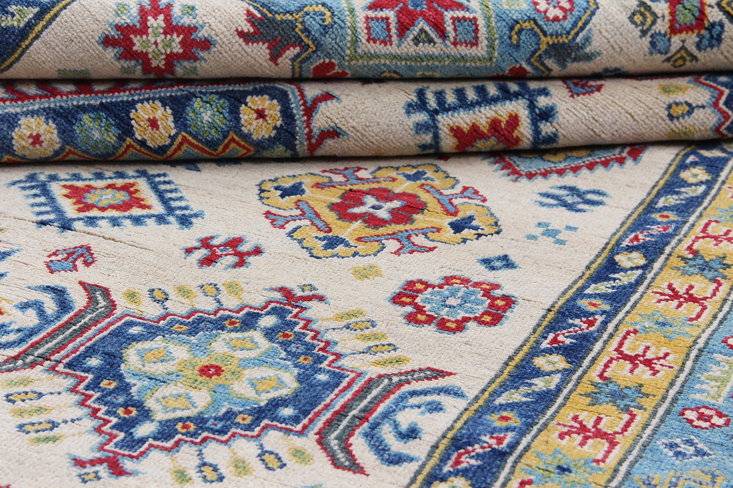6' 6"X 10'  Aqua Handmade KAZAK Rug Rectangular