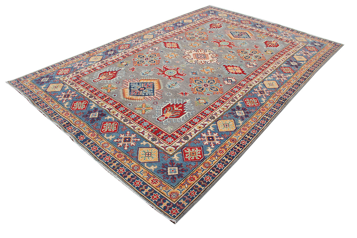 6' 6"X 10'  Grey Handmade KAZAK Rug Rectangular