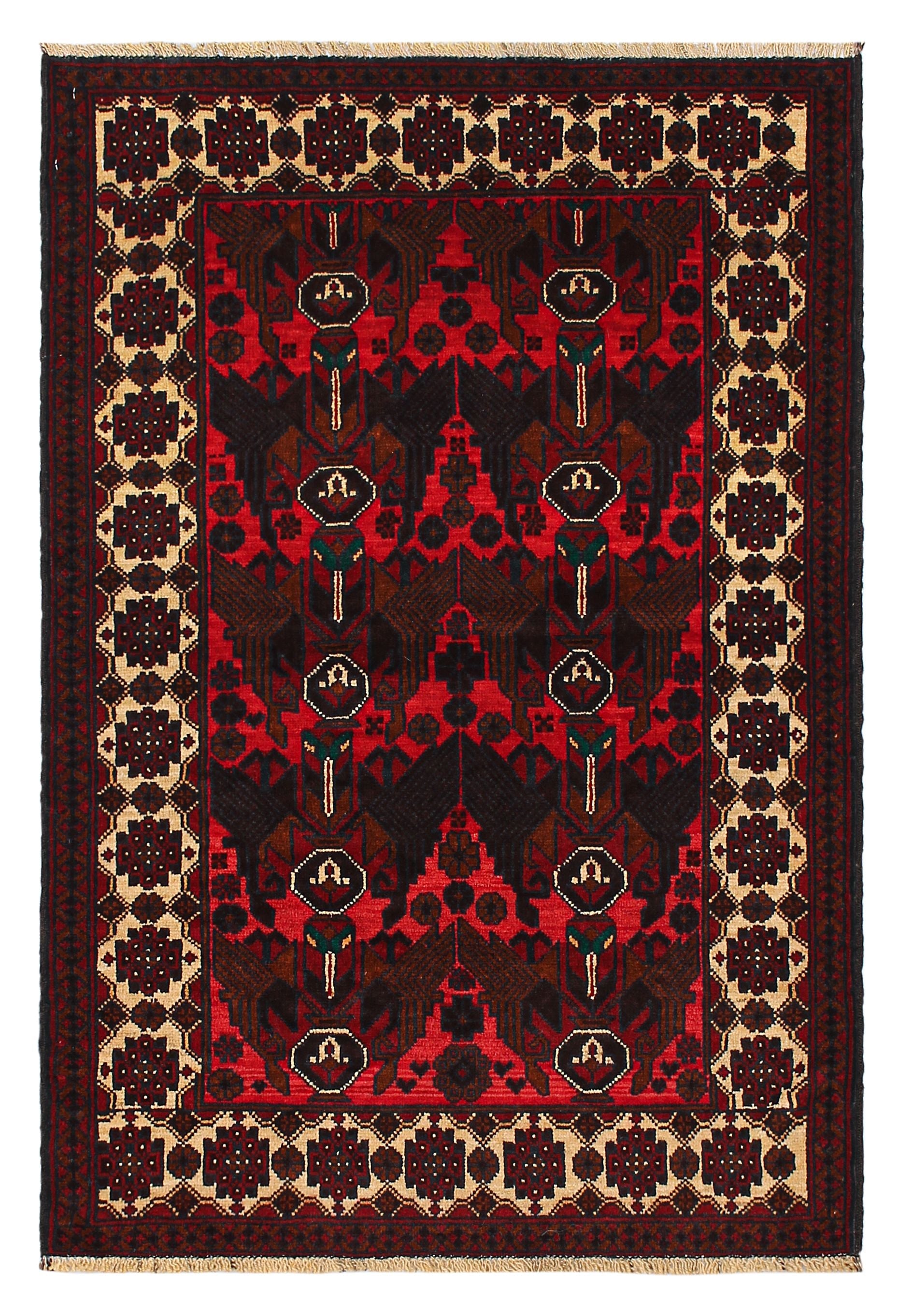 3' x 5'  Red Handmade Adraskan Baluchi Afghan Rug Rectangular