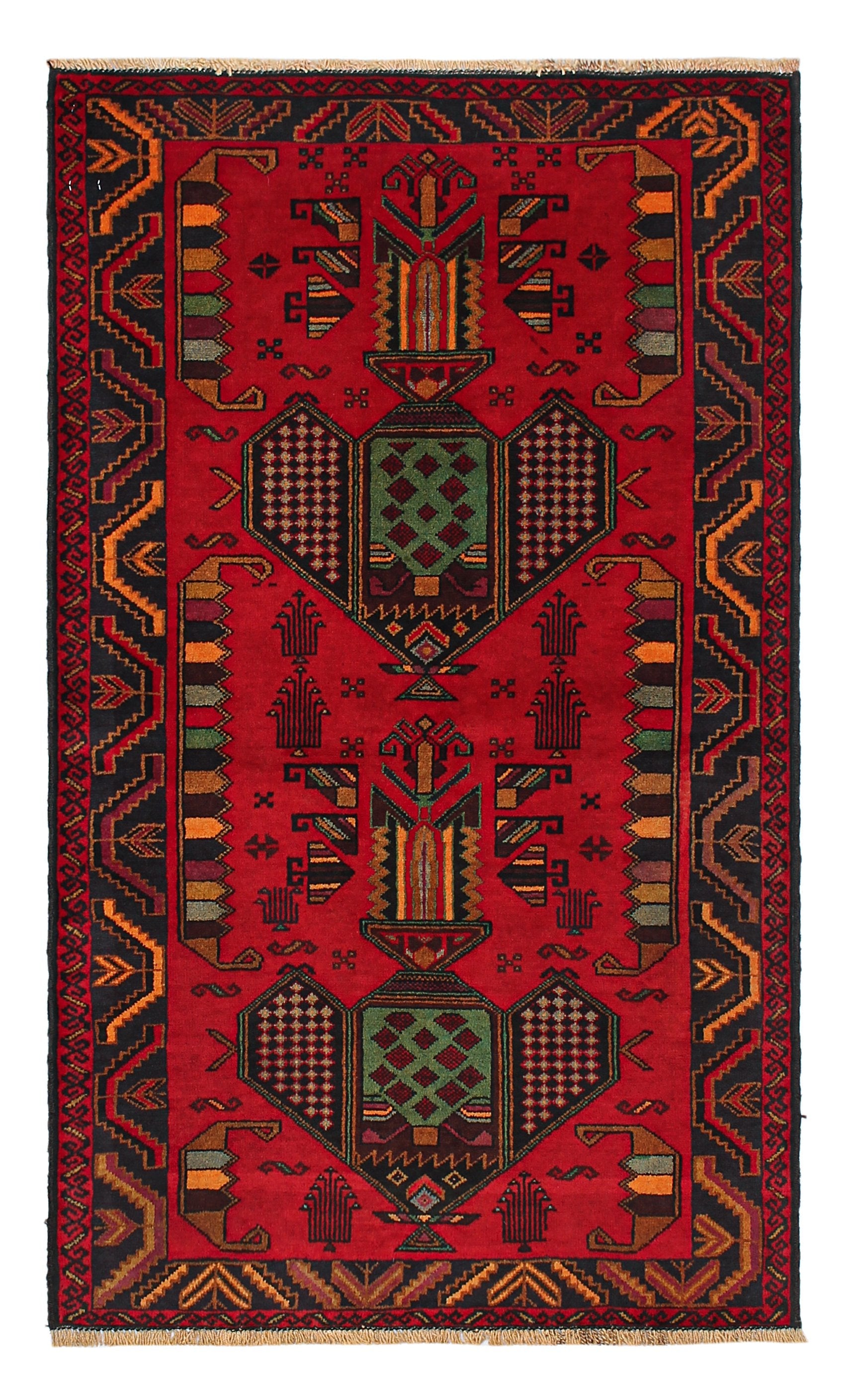 3' x 5'  Red Handmade Adraskan Baluchi Afghan Rug Rectangular