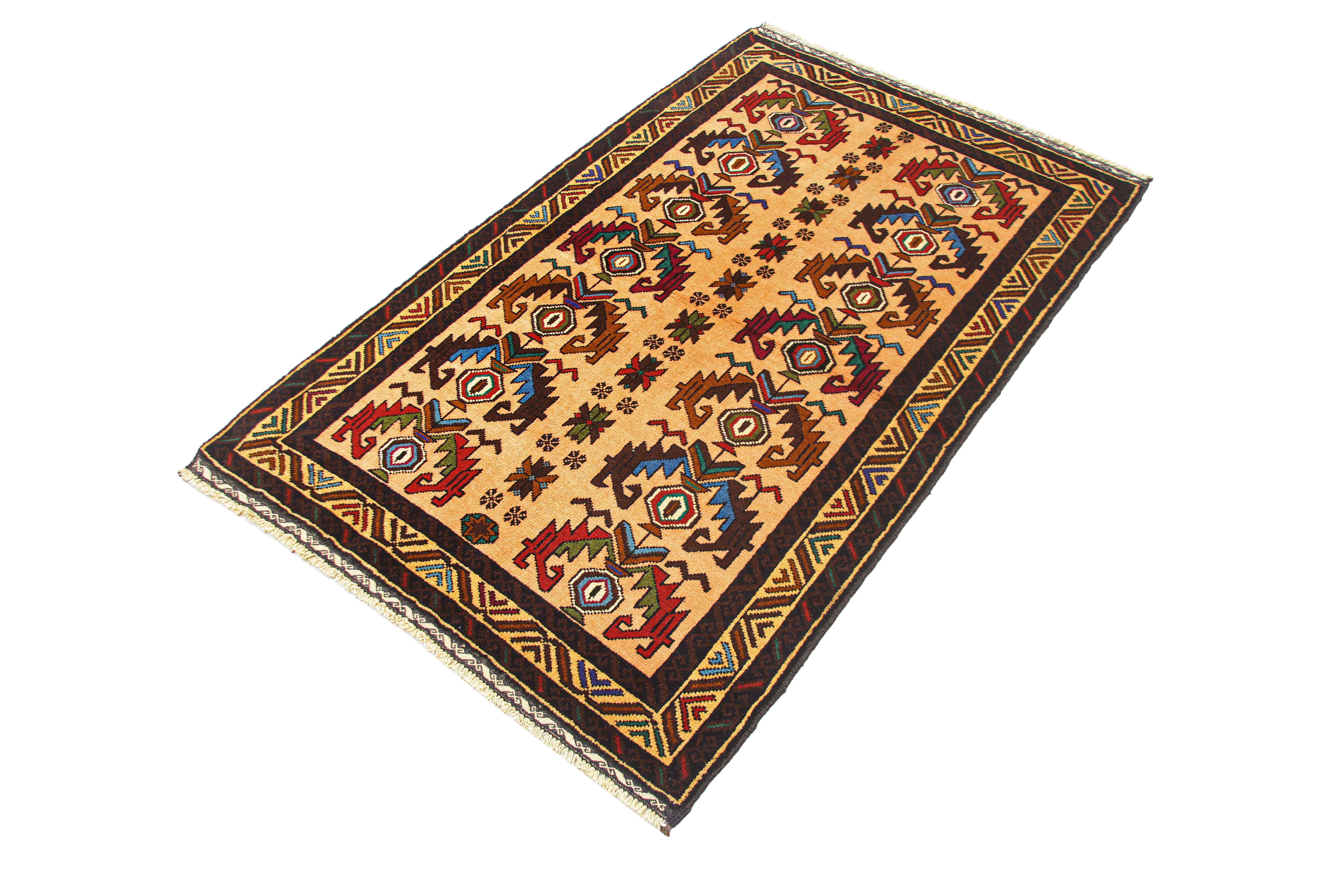 3' X 5'  Ivory Handmade Adraskan Baluchi Afghan Rug Rectangular