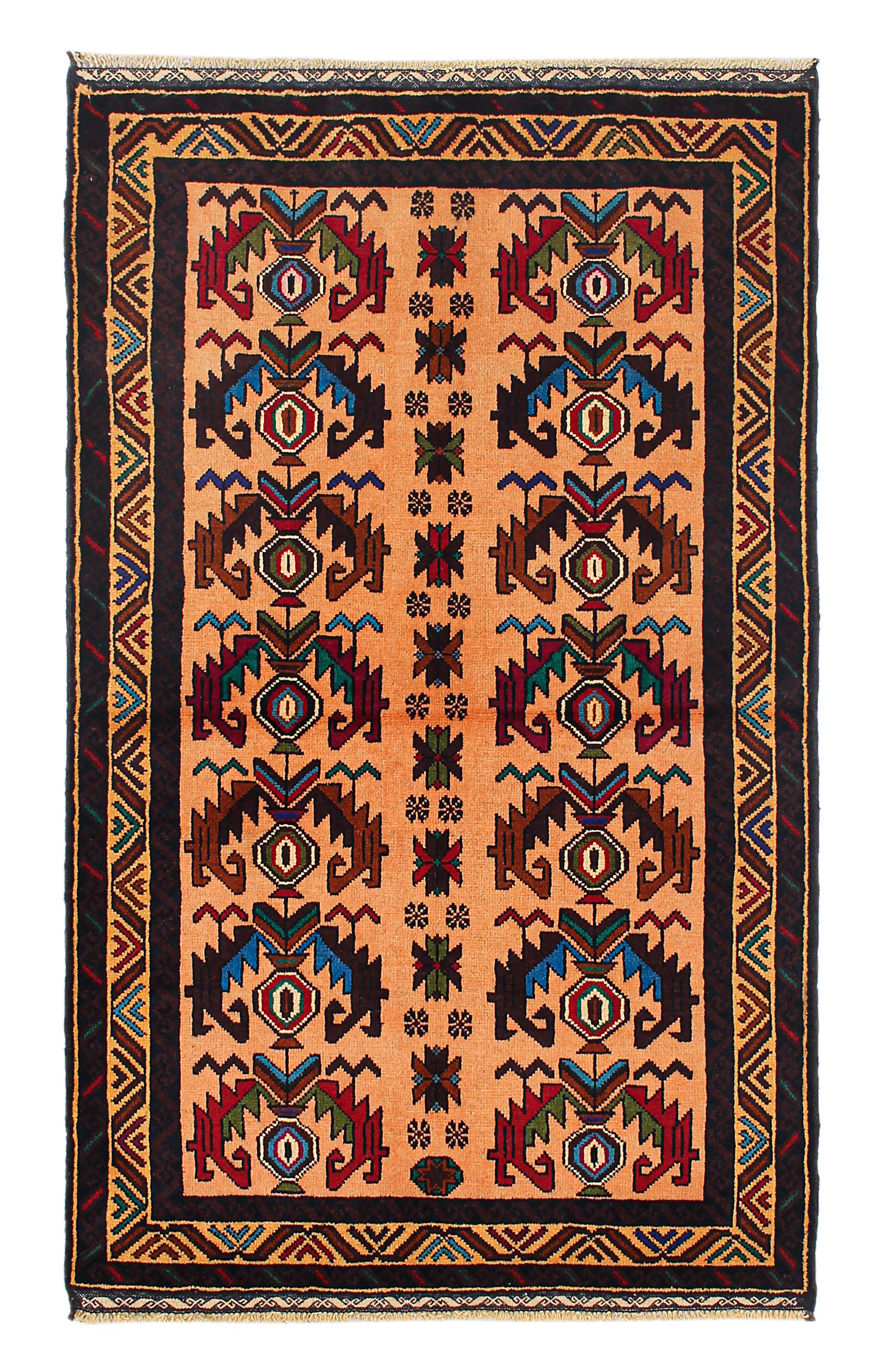 3' X 5'  Ivory Handmade Adraskan Baluchi Afghan Rug Rectangular