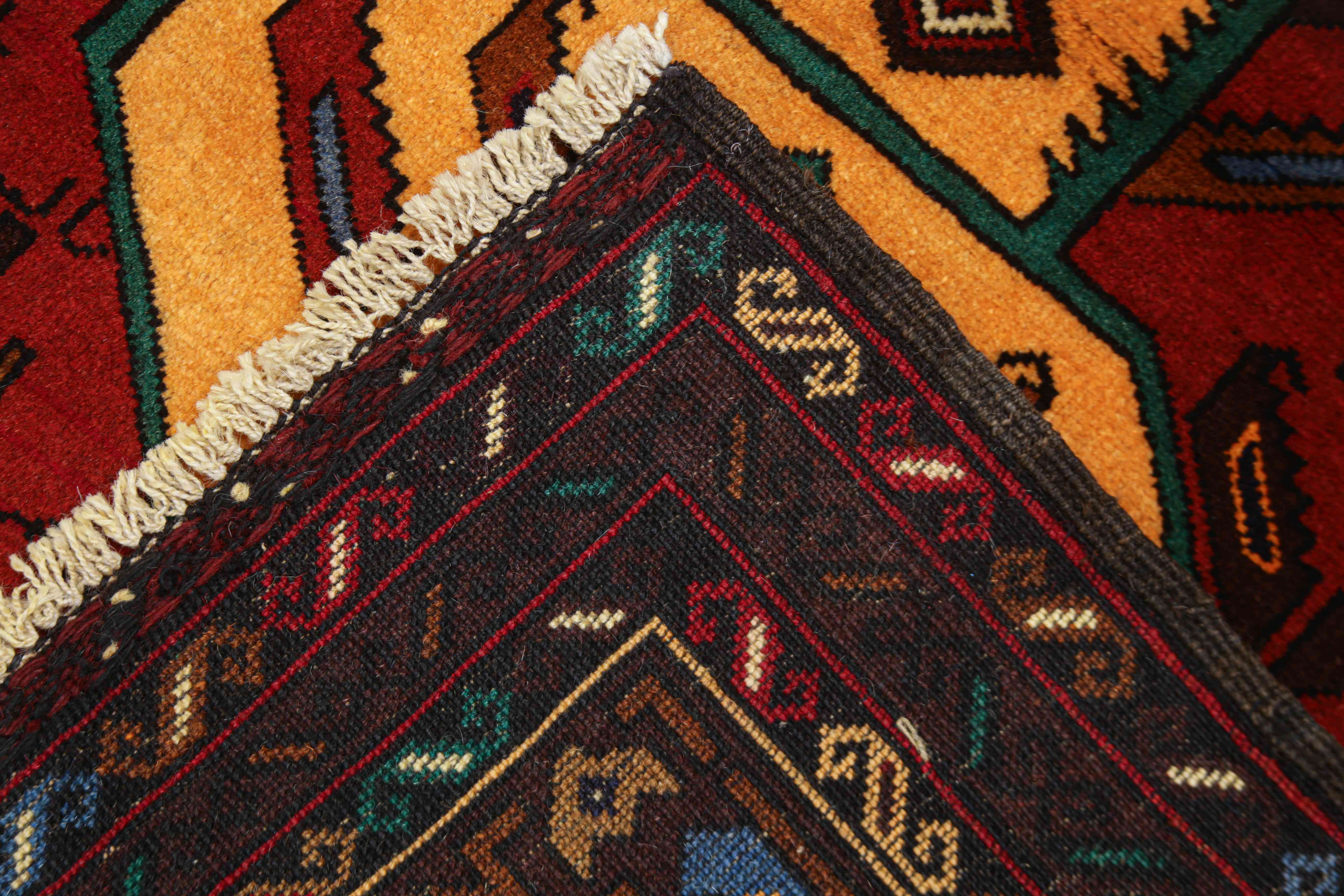 3' X 4'  Red Handmade Adraskan Baluchi Afghan Rug Rectangular