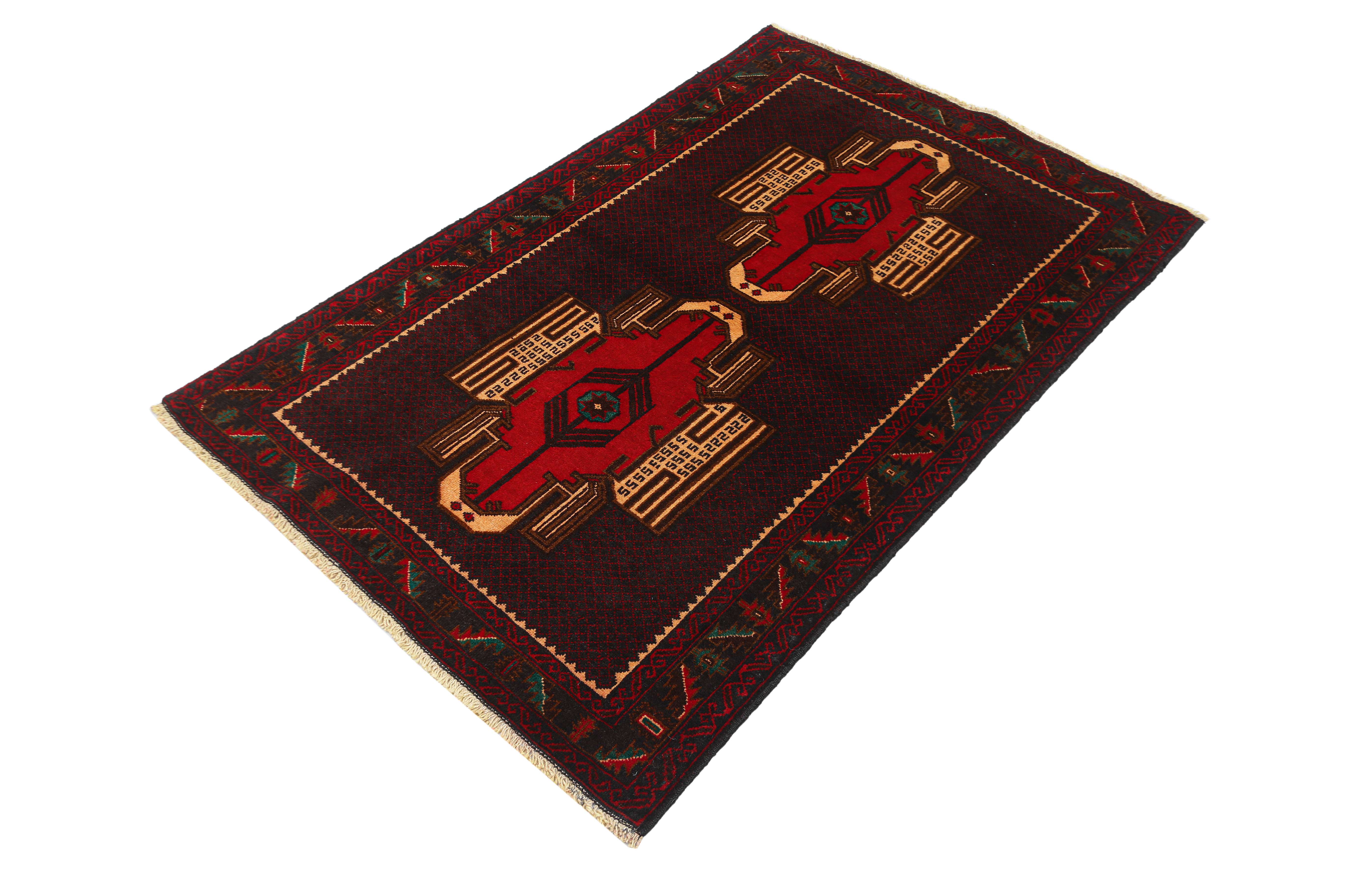 3' X 5'  Brown Handmade Adraskan Baluchi Afghan Rug Rectangular