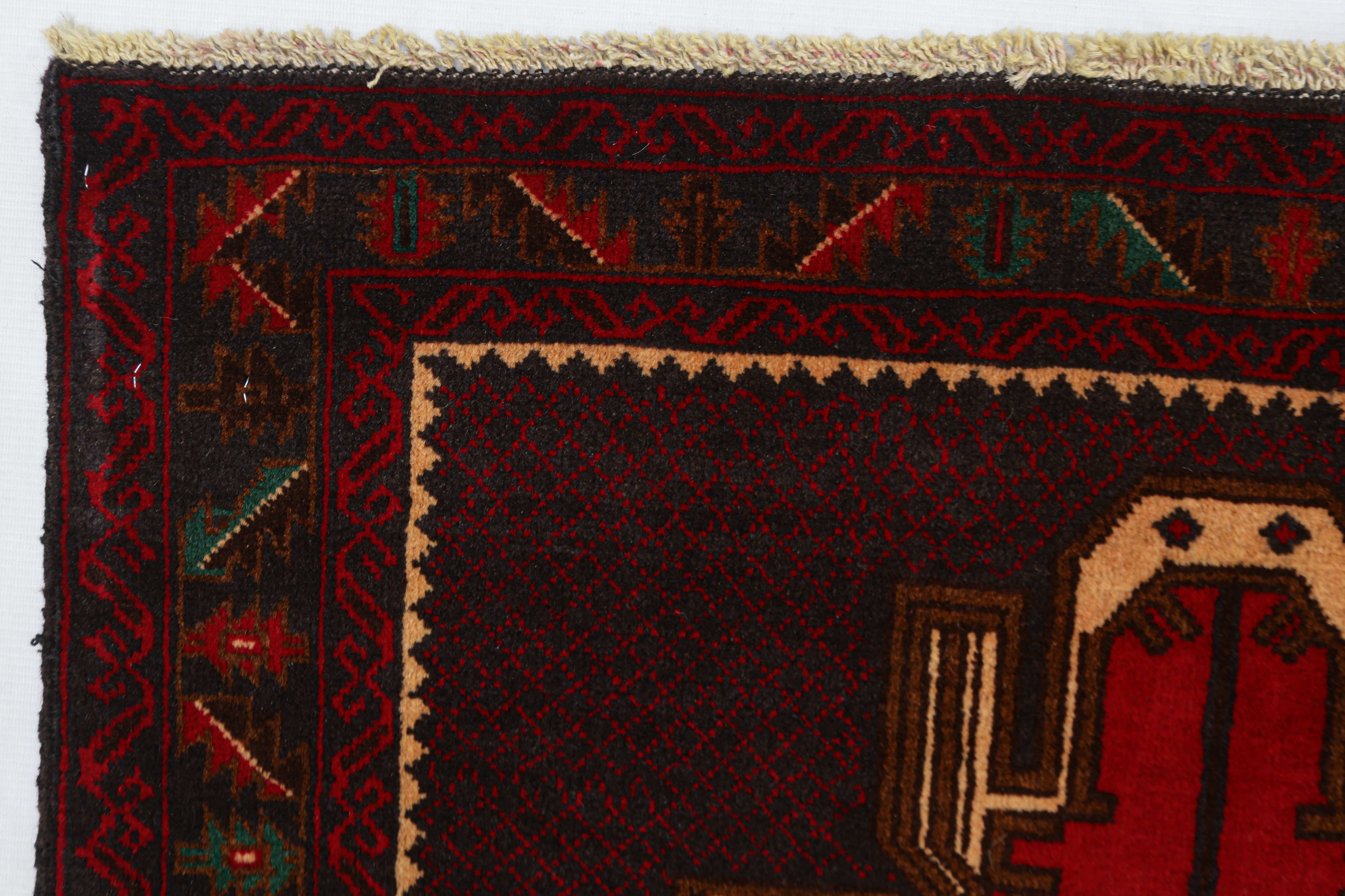 3' X 5'  Brown Handmade Adraskan Baluchi Afghan Rug Rectangular