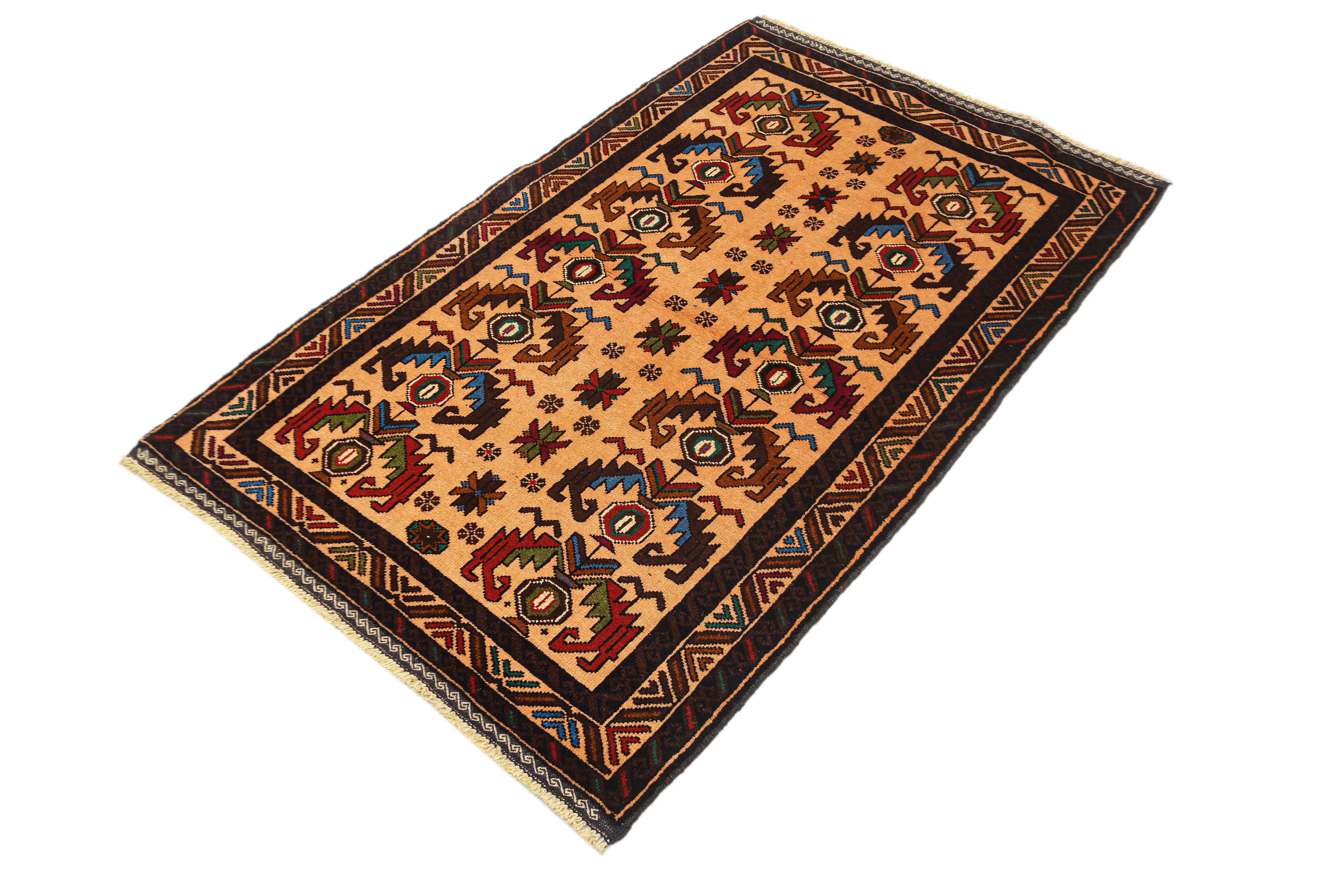 3' X 5'  Ivory Handmade Adraskan Baluchi Afghan Rug Rectangular