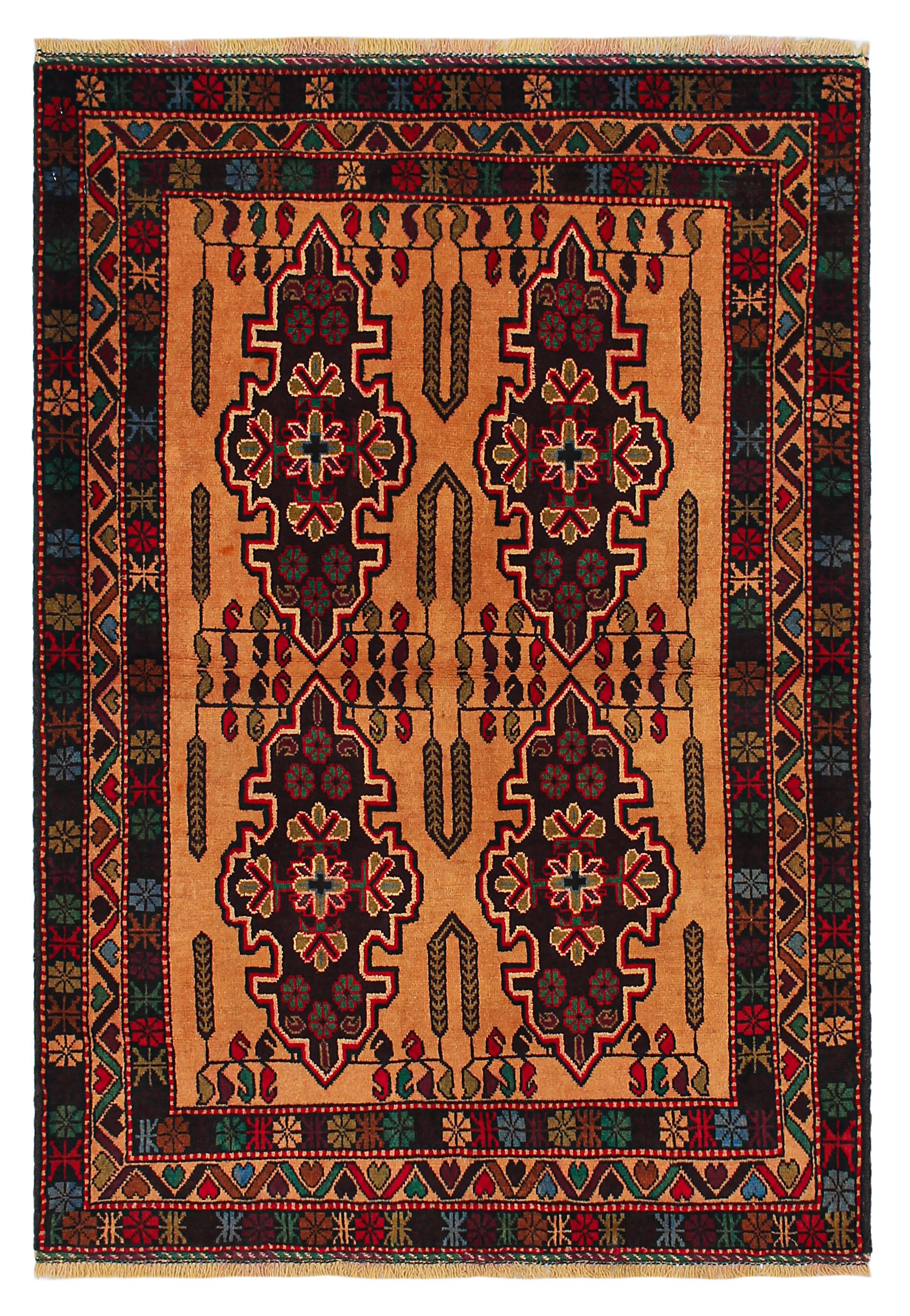 3' x 5'  Ivory Handmade Adraskan Baluchi Afghan Rug Rectangular