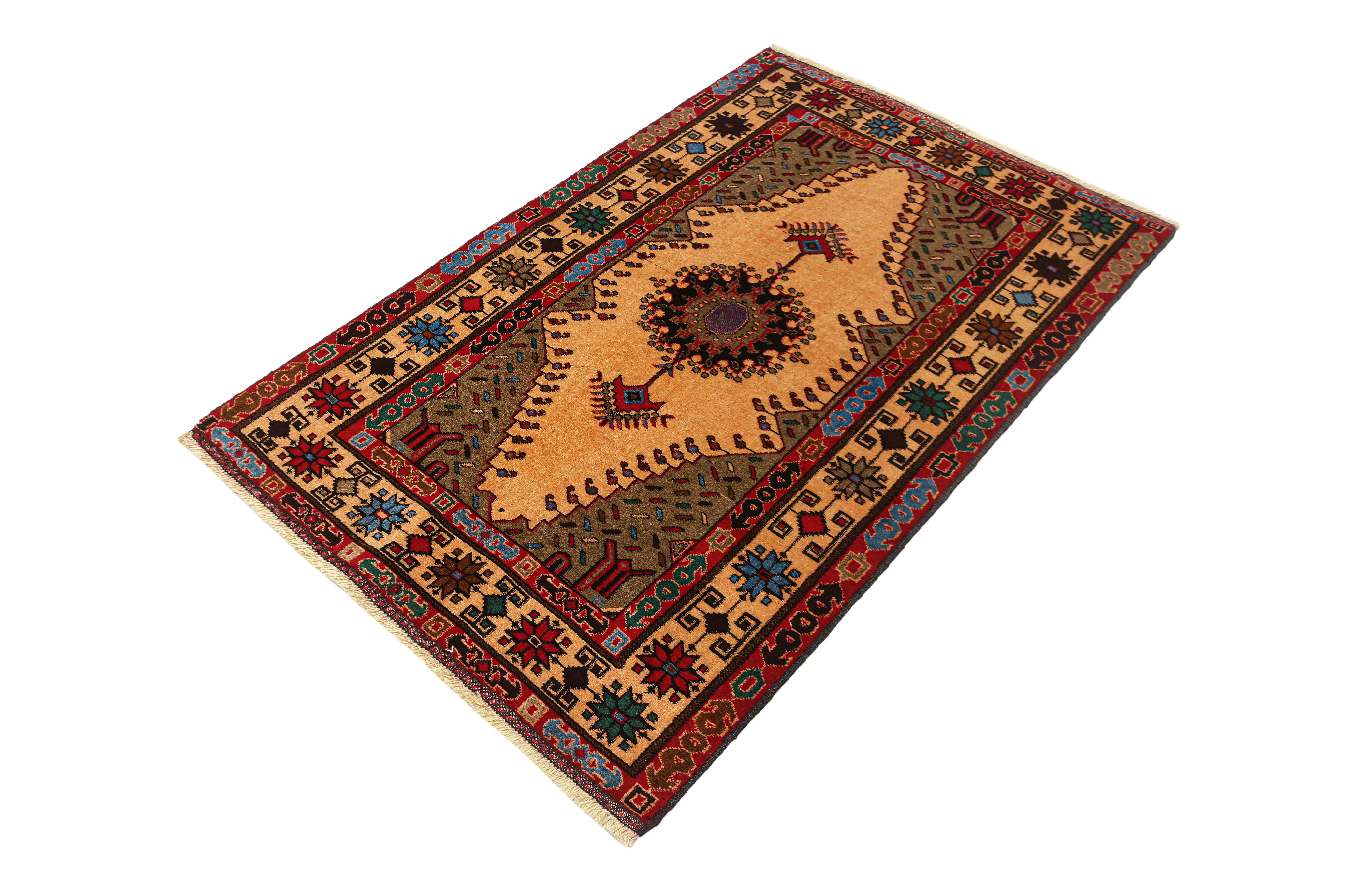 3' x 5'  Ivory Handmade Adraskan Baluchi Afghan Rug Rectangular