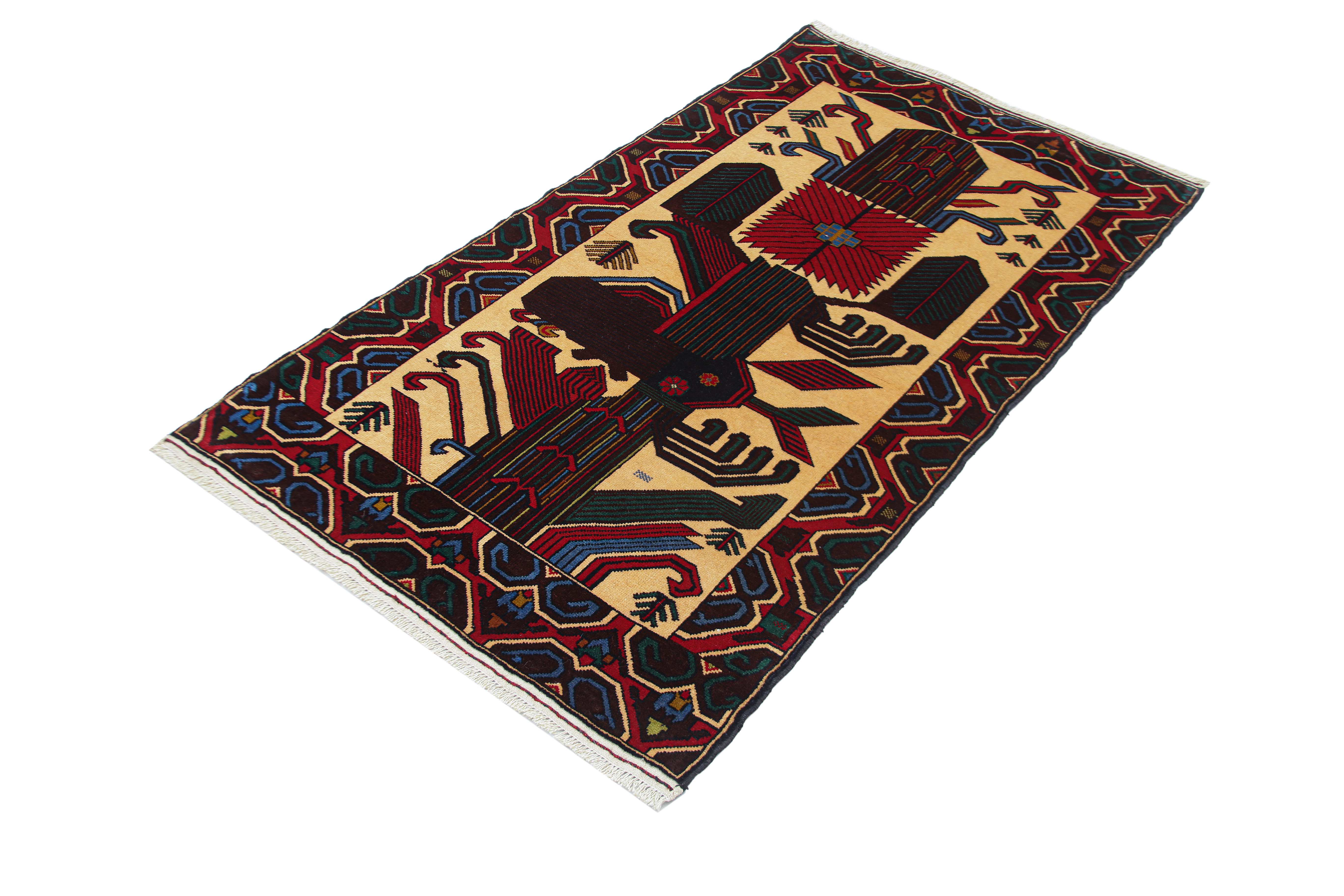 3' x 5'  Ivory Handmade Adraskan Baluchi Afghan Rug Rectangular