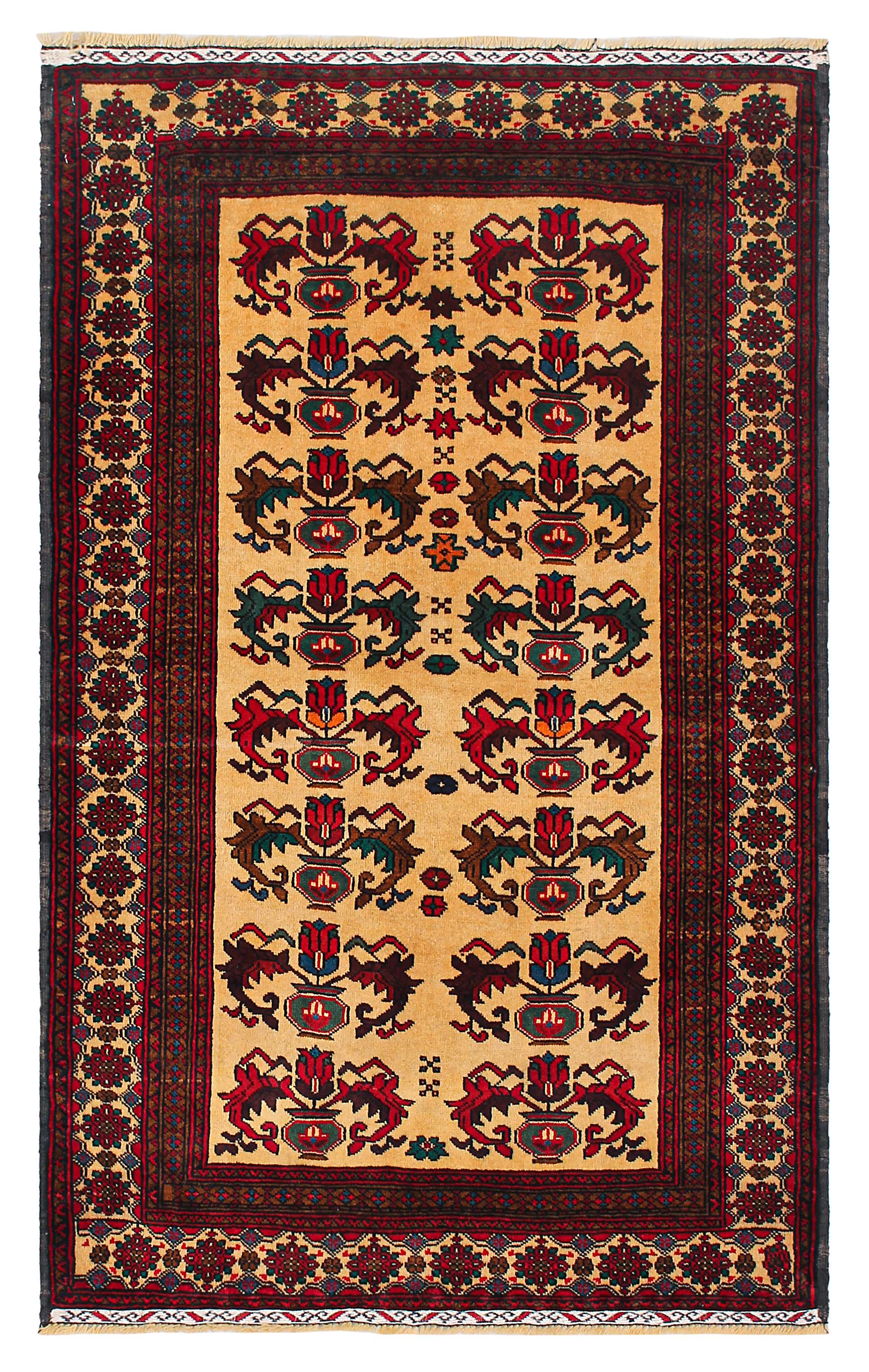 3' X 5'  Ivory Handmade Adraskan Baluchi Afghan Rug Rectangular