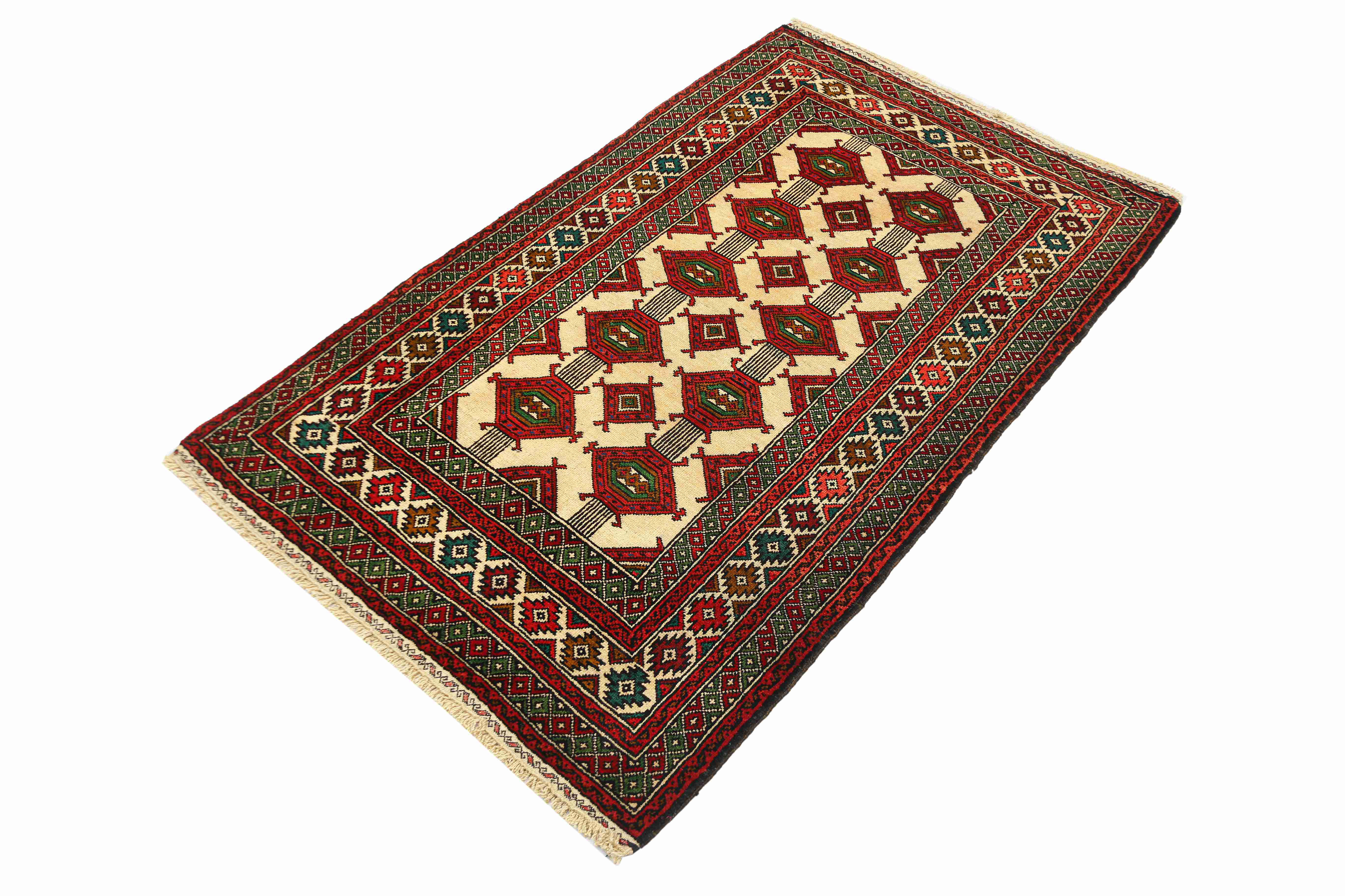3' X 5'  Ivory Handmade Adraskan Baluchi Afghan Rug Rectangular