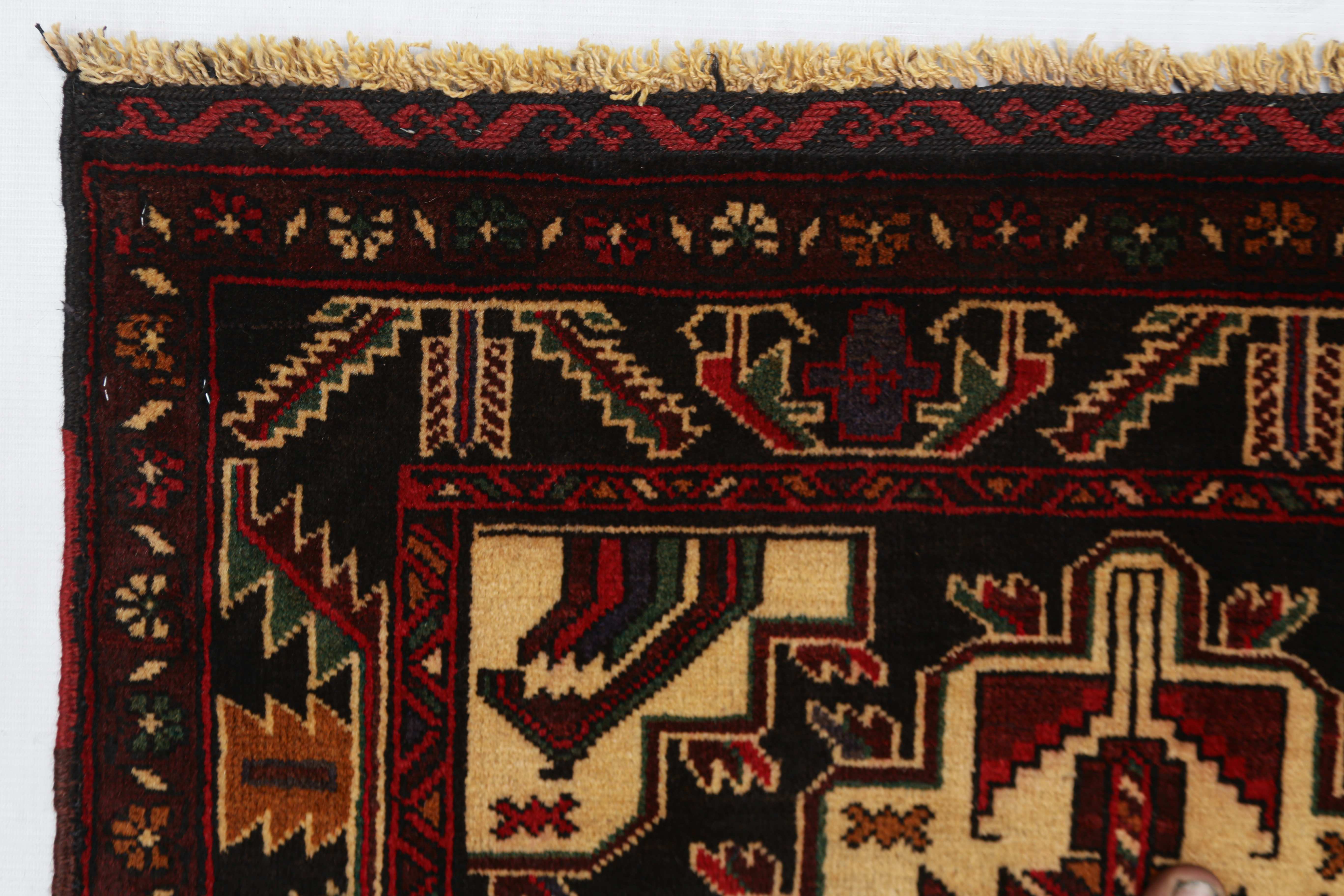 3' X 5'  Ivory Handmade Adraskan Baluchi Afghan Rug Rectangular