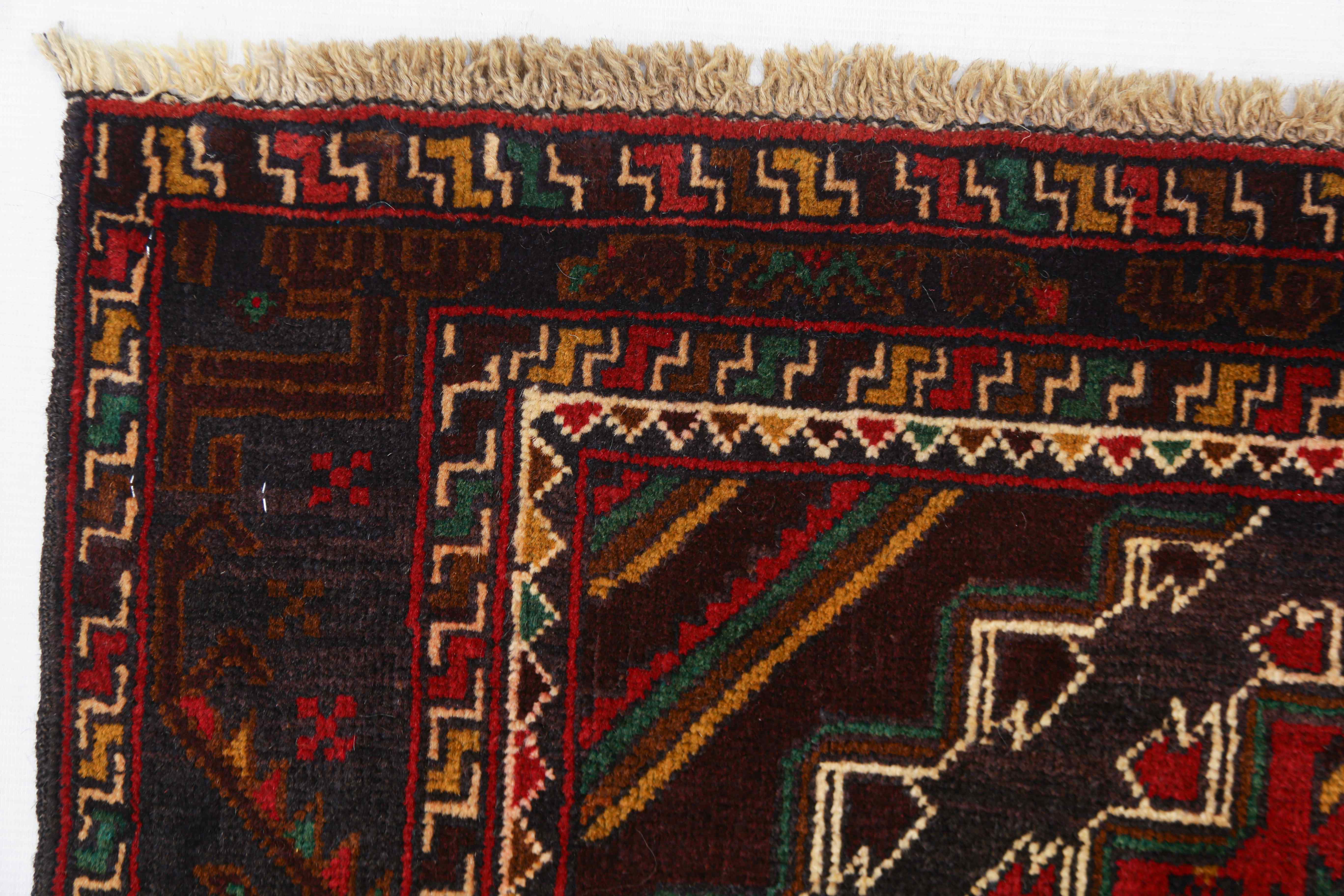 3' X 5'  Red Handmade Adraskan Baluchi Afghan Rug Rectangular