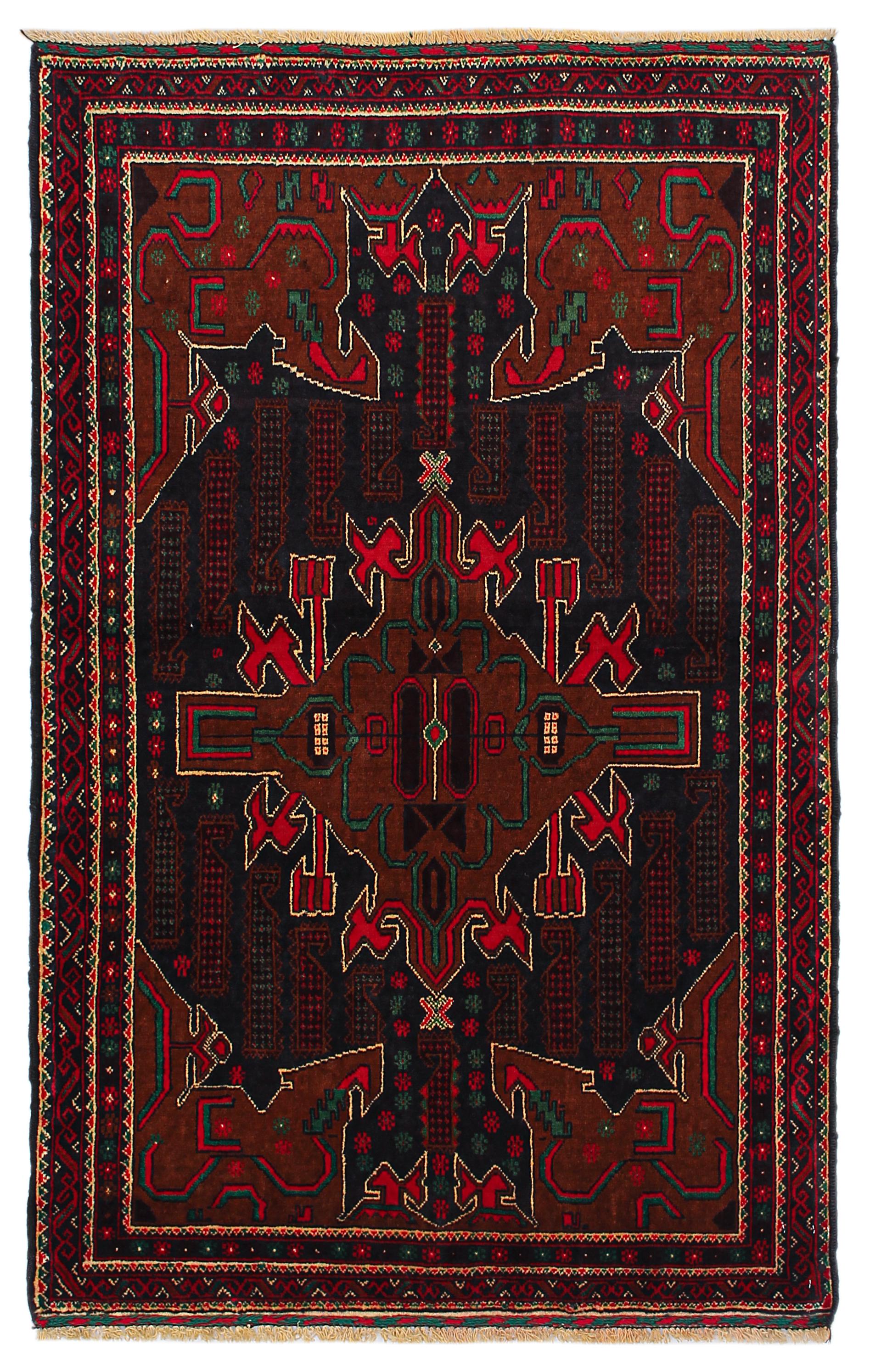 3' X 5'  Blue Handmade Adraskan Baluchi Afghan Rug Rectangular