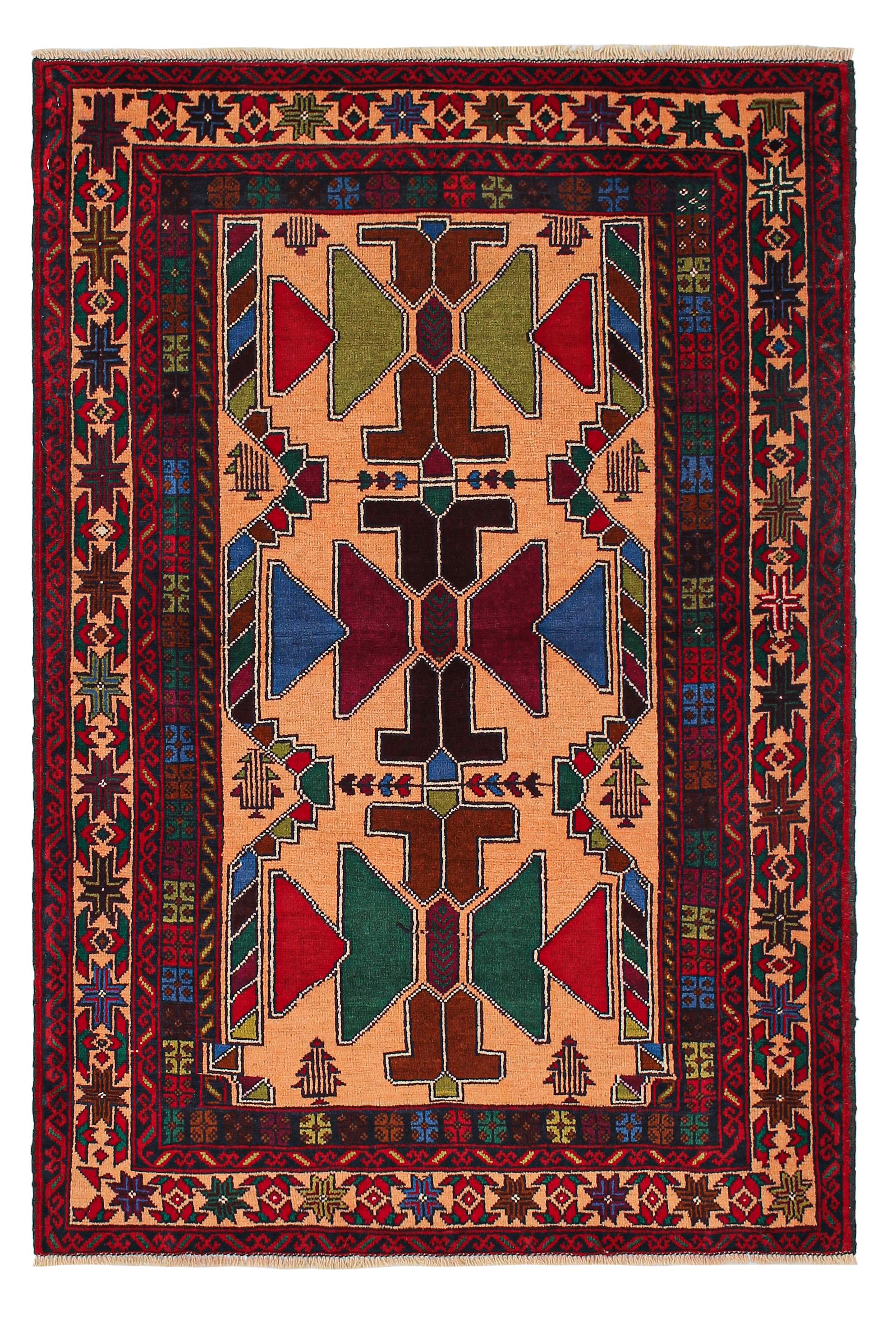 3' X 5'  Ivory Handmade Adraskan Baluchi Afghan Rug Rectangular