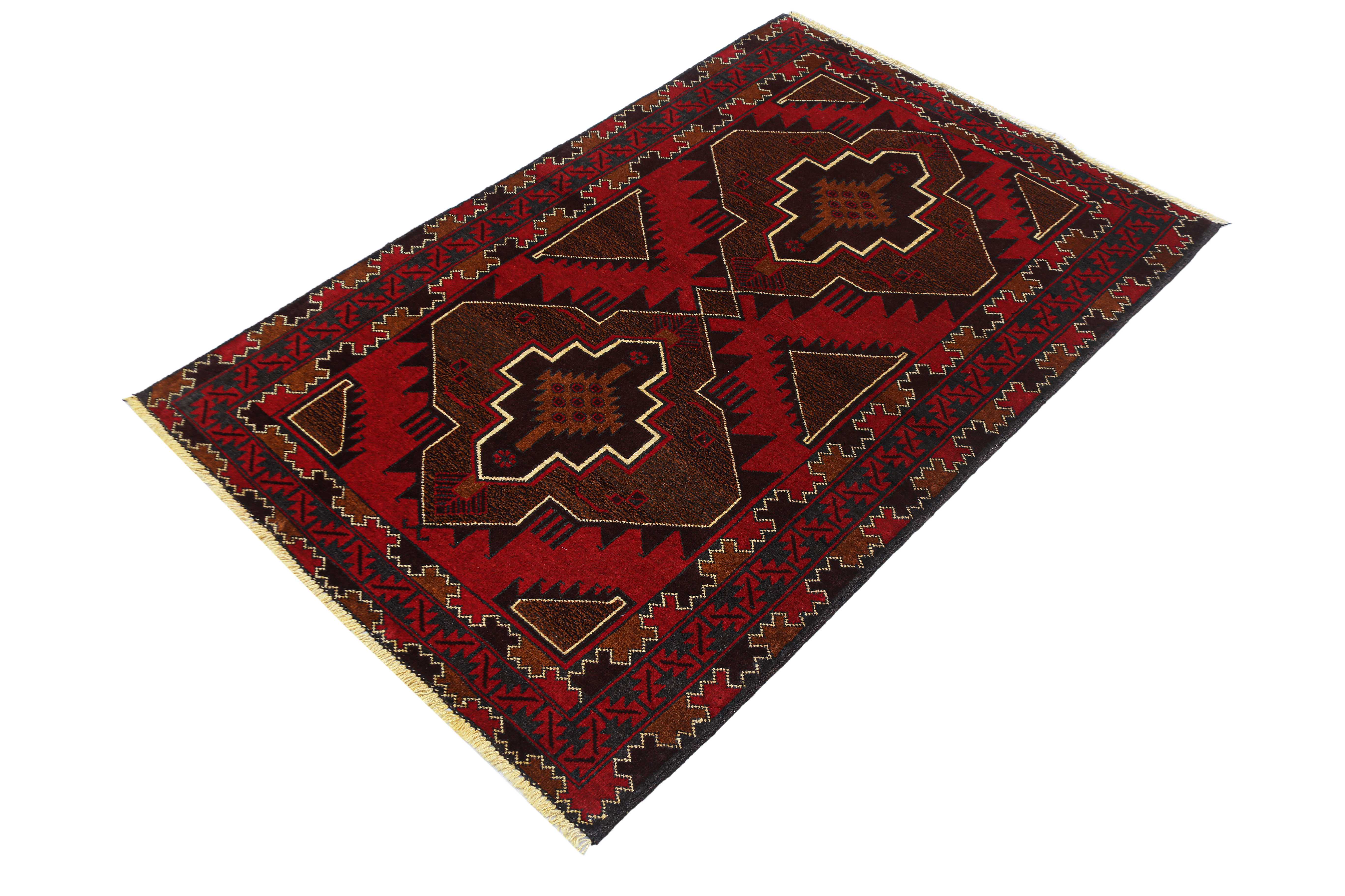 3' x 5'  Red Handmade Adraskan Baluchi Afghan Rug Rectangular