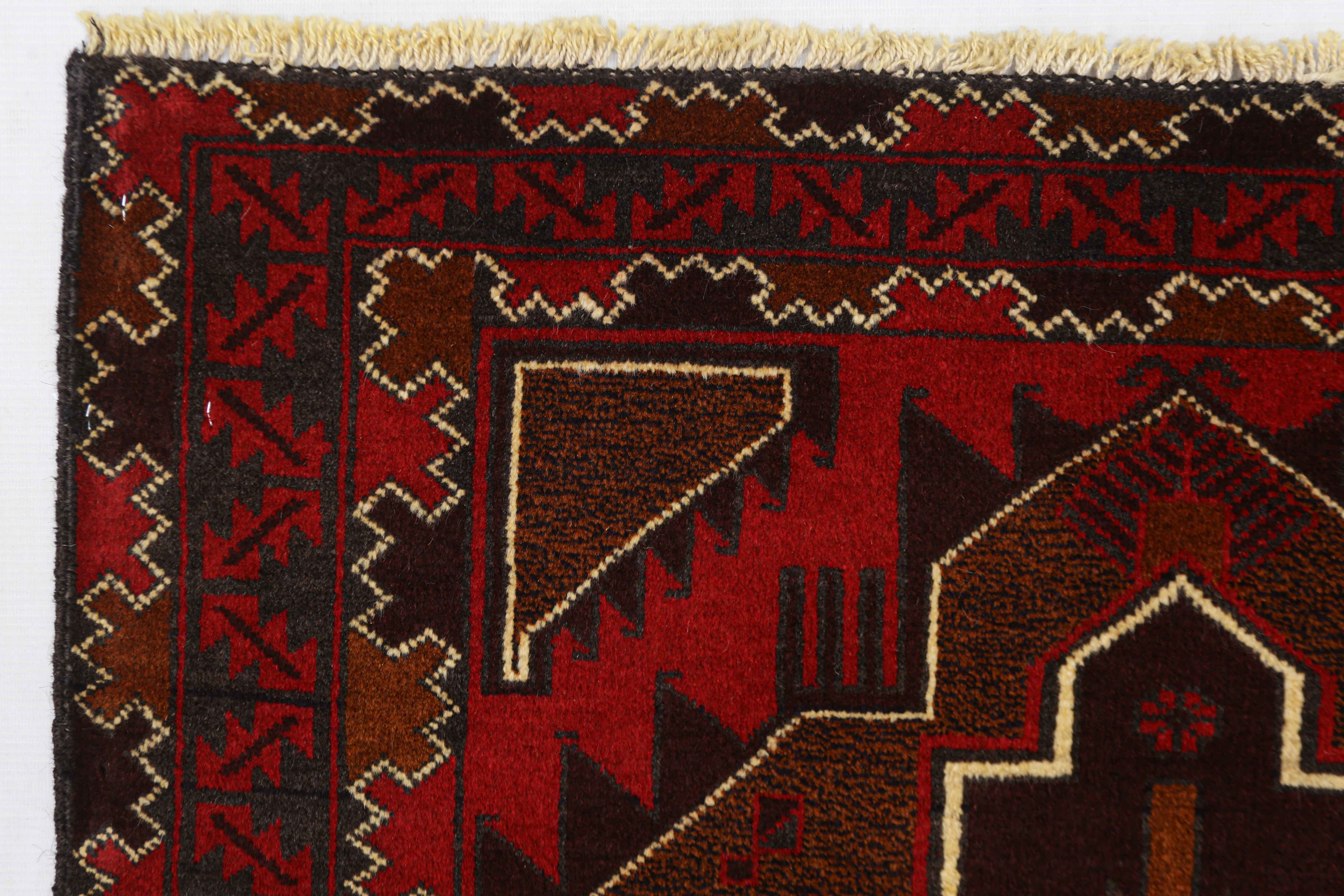3' x 5'  Red Handmade Adraskan Baluchi Afghan Rug Rectangular