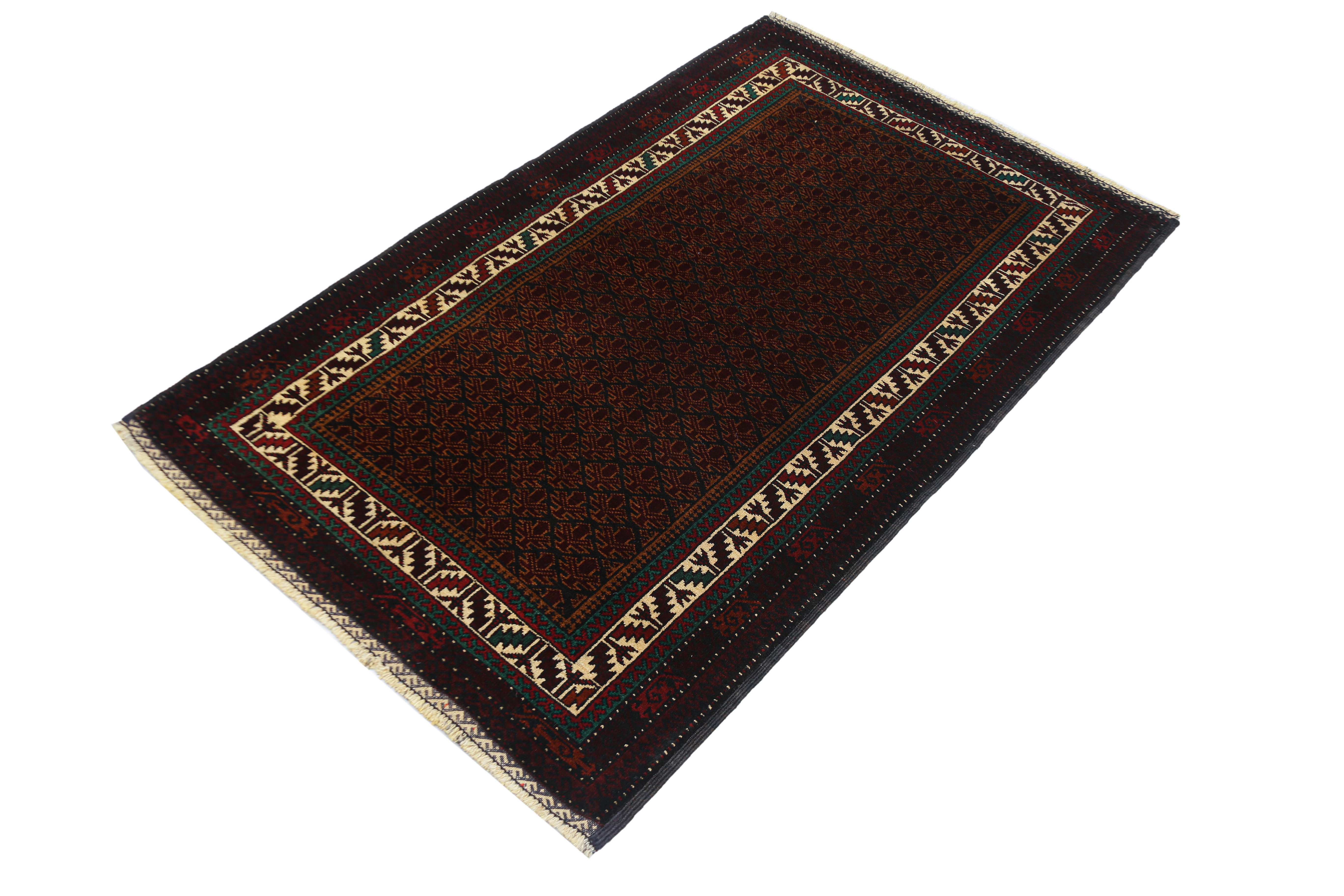 3' x 5'  Brown Handmade Adraskan Baluchi Afghan Rug Rectangular