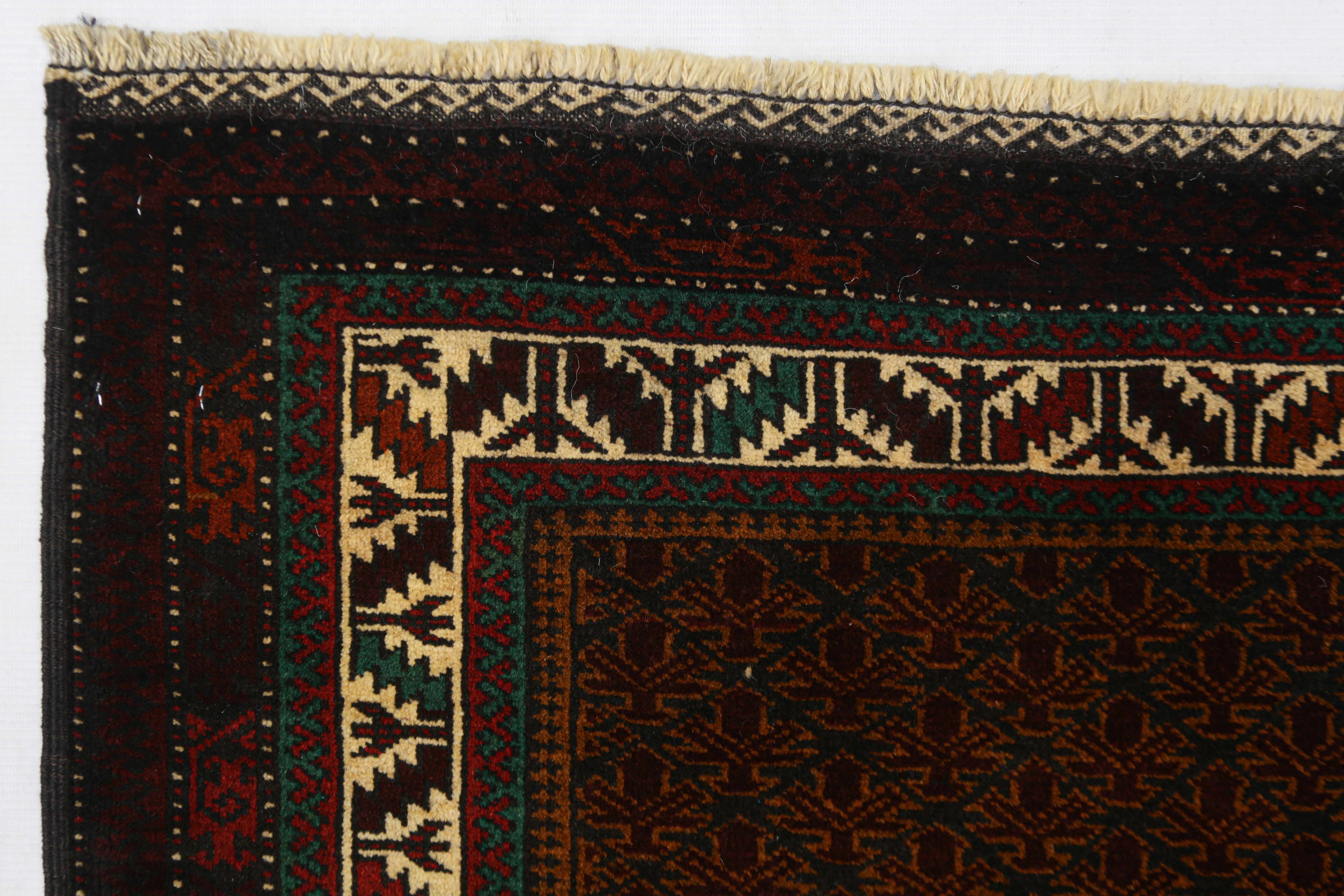 3' x 5'  Brown Handmade Adraskan Baluchi Afghan Rug Rectangular