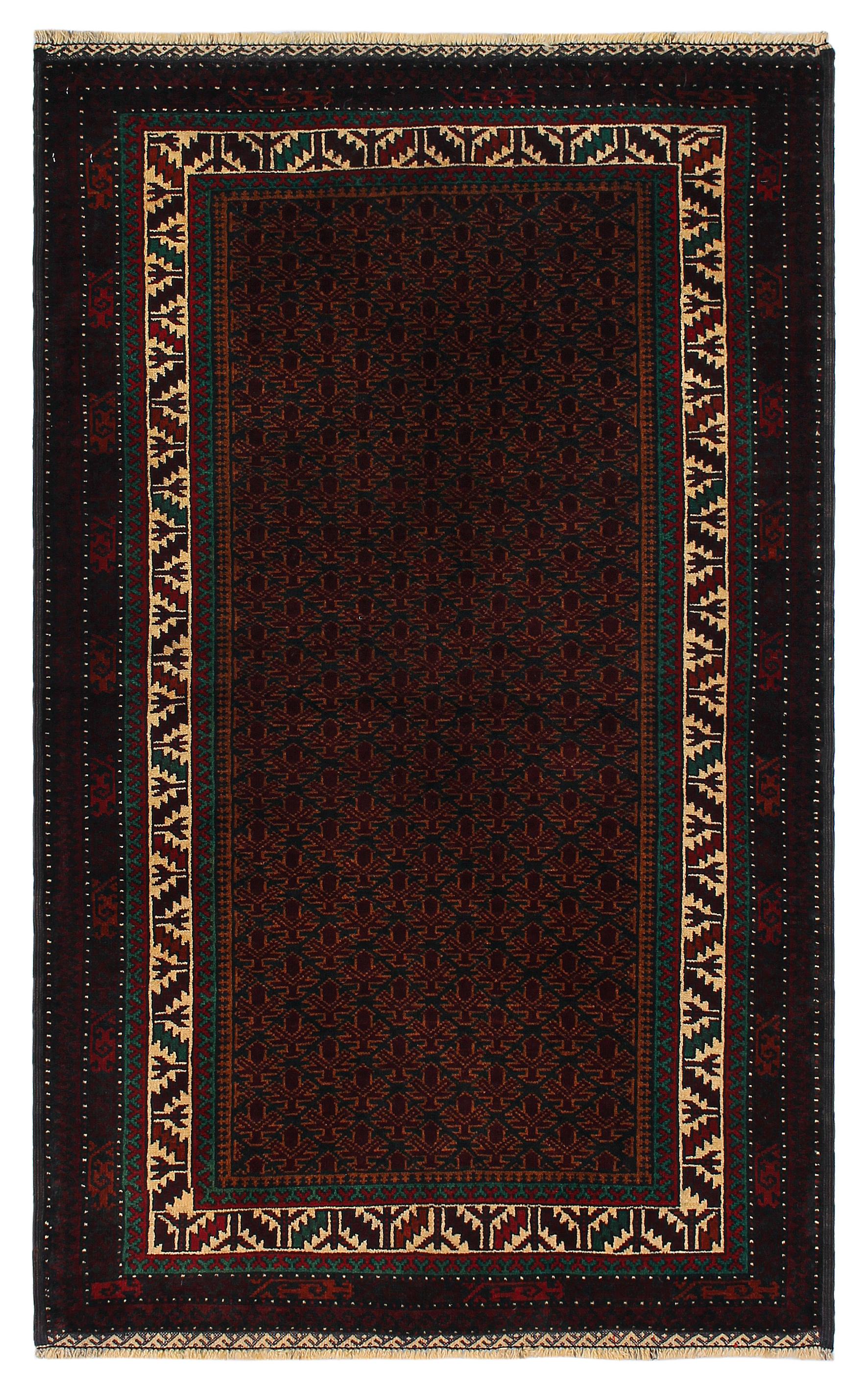 3' x 5'  Brown Handmade Adraskan Baluchi Afghan Rug Rectangular