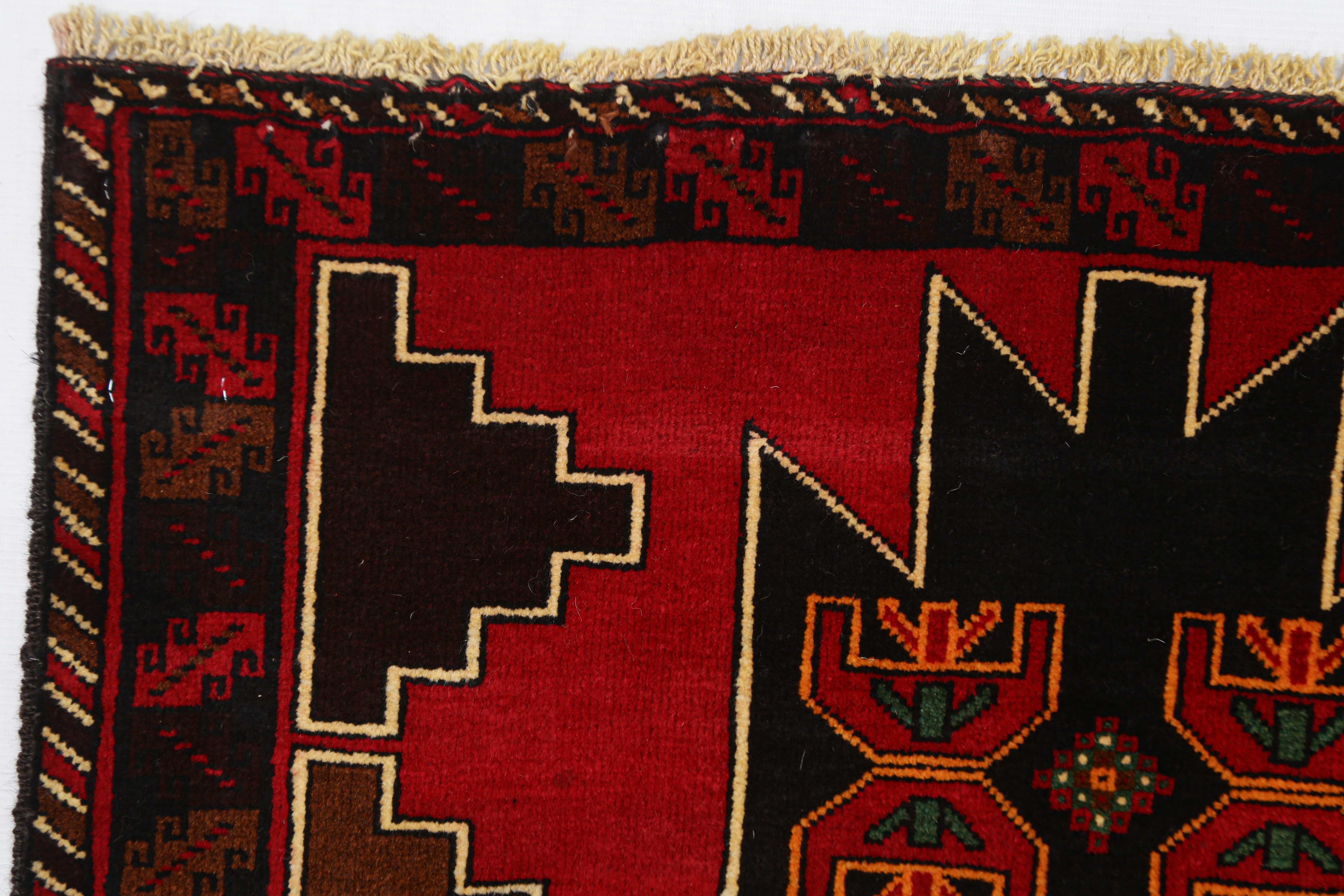 3' X 5'  Red Handmade Adraskan Baluchi Afghan Rug Rectangular