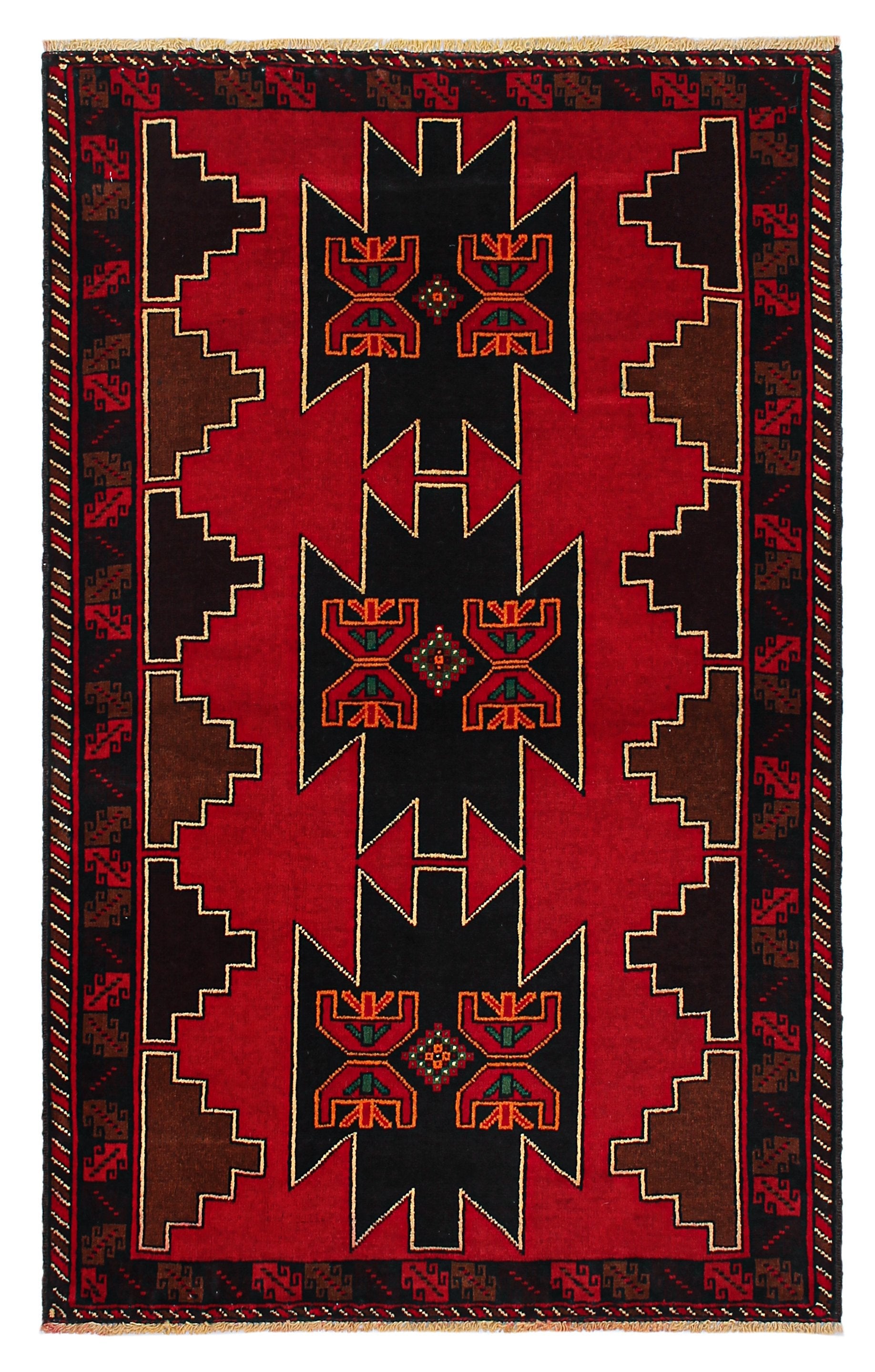 3' X 5'  Red Handmade Adraskan Baluchi Afghan Rug Rectangular