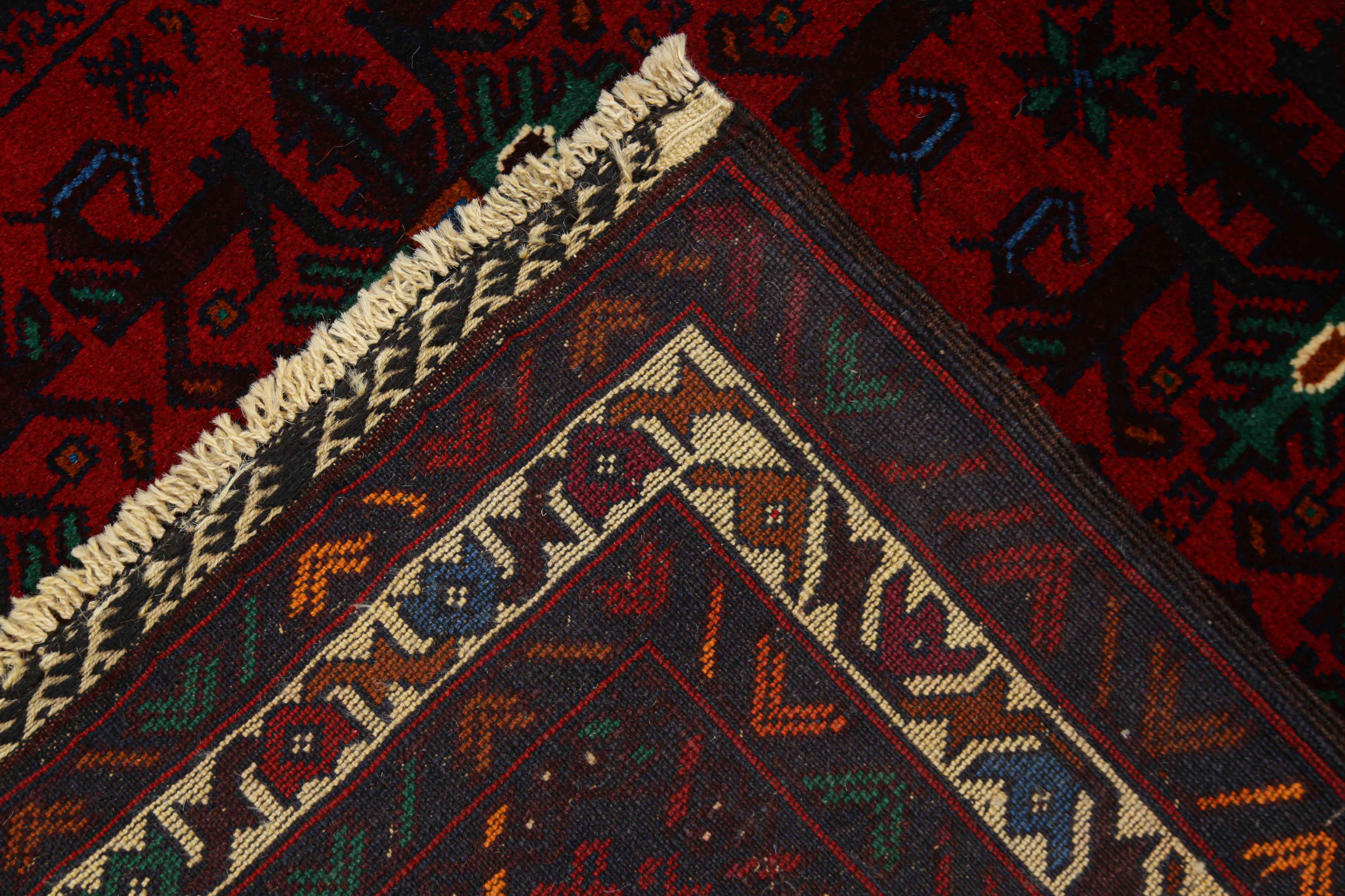 3' X 5'  Red Handmade Adraskan Baluchi Afghan Rug Rectangular
