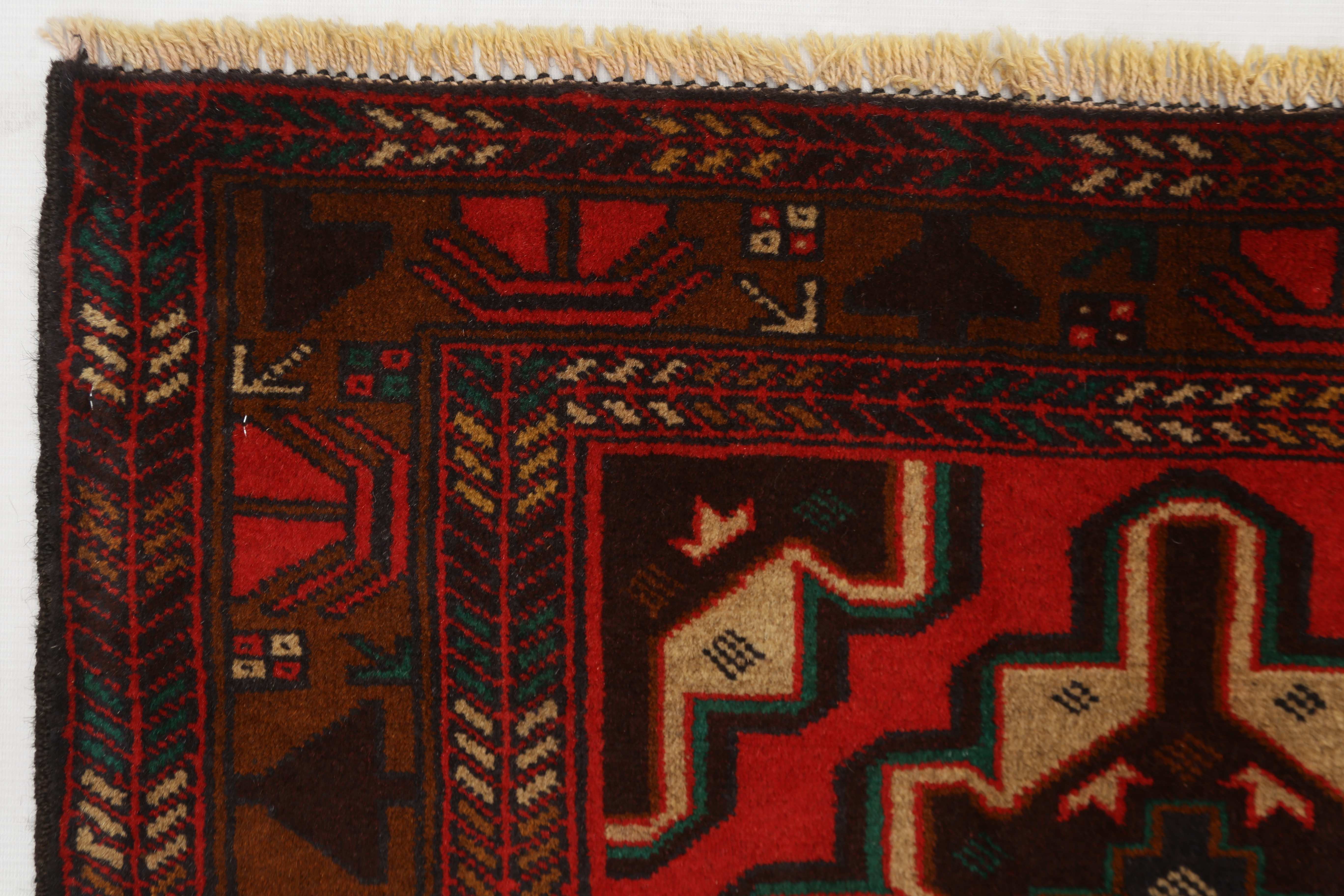 3' X 5'  Red Handmade Adraskan Baluchi Afghan Rug Rectangular