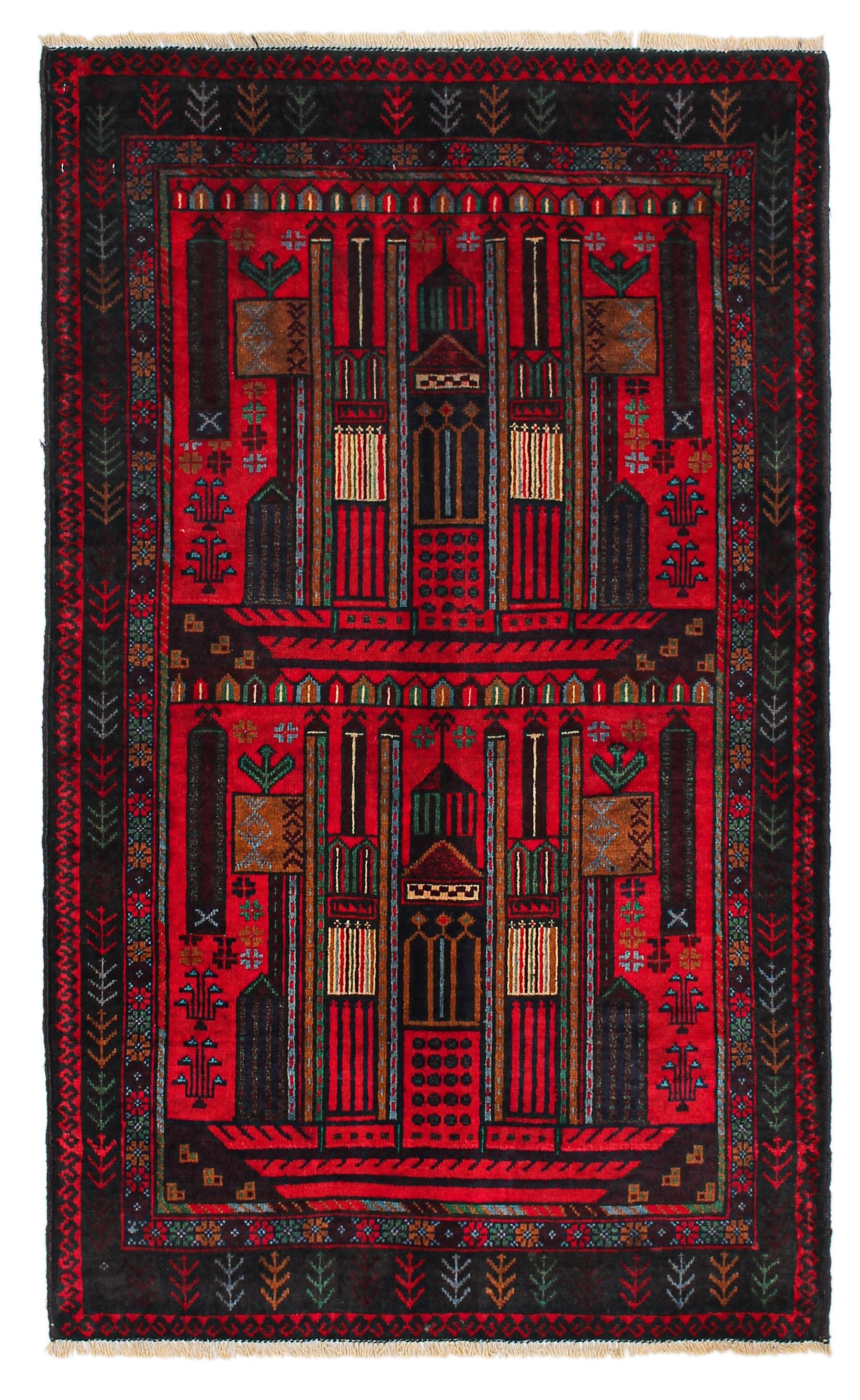 3' x 5'  Red Handmade Adraskan Baluchi Afghan Rug Rectangular
