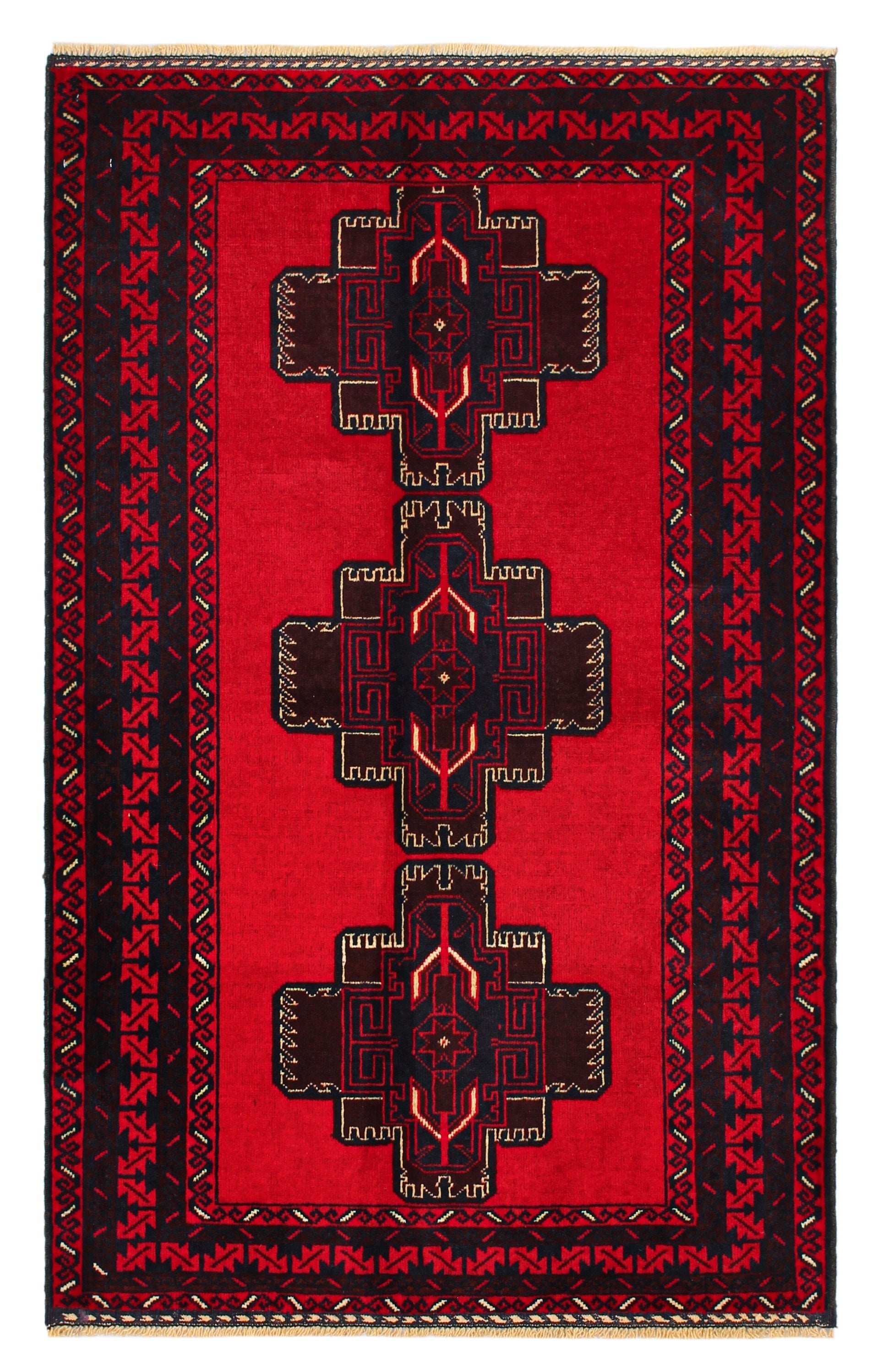 3' X 4'  Red Handmade Adraskan Baluchi Afghan Rug Rectangular