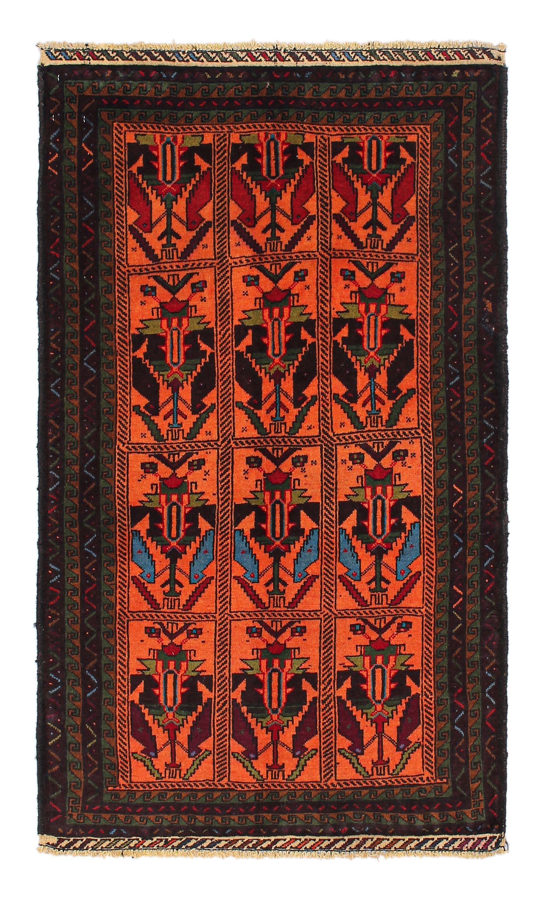 3' x 5'  Golden Handmade Adraskan Baluchi Afghan Rug Rectangular