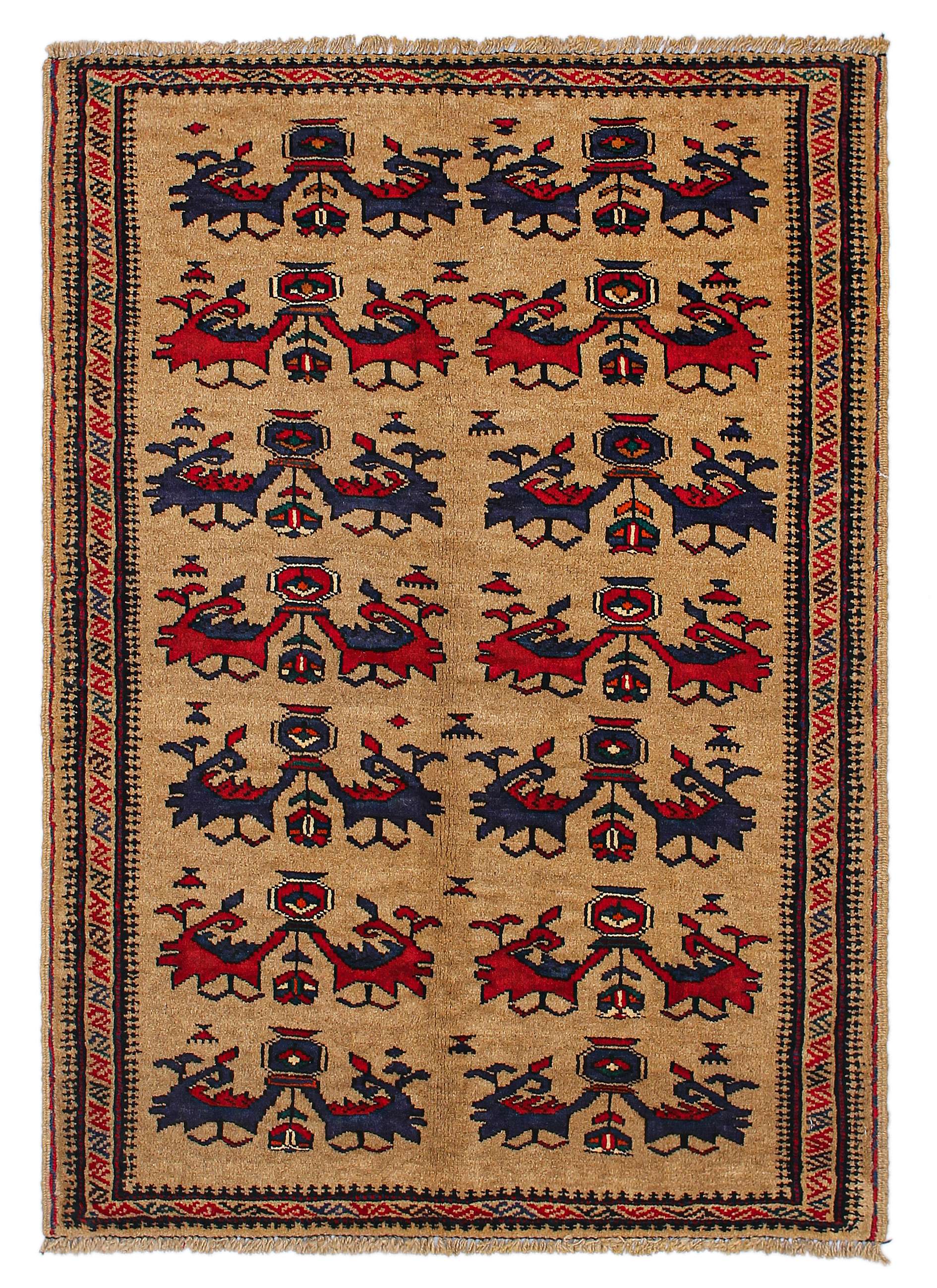 3' X 4'  Natural Handmade Adraskan Baluchi Afghan Rug Rectangular