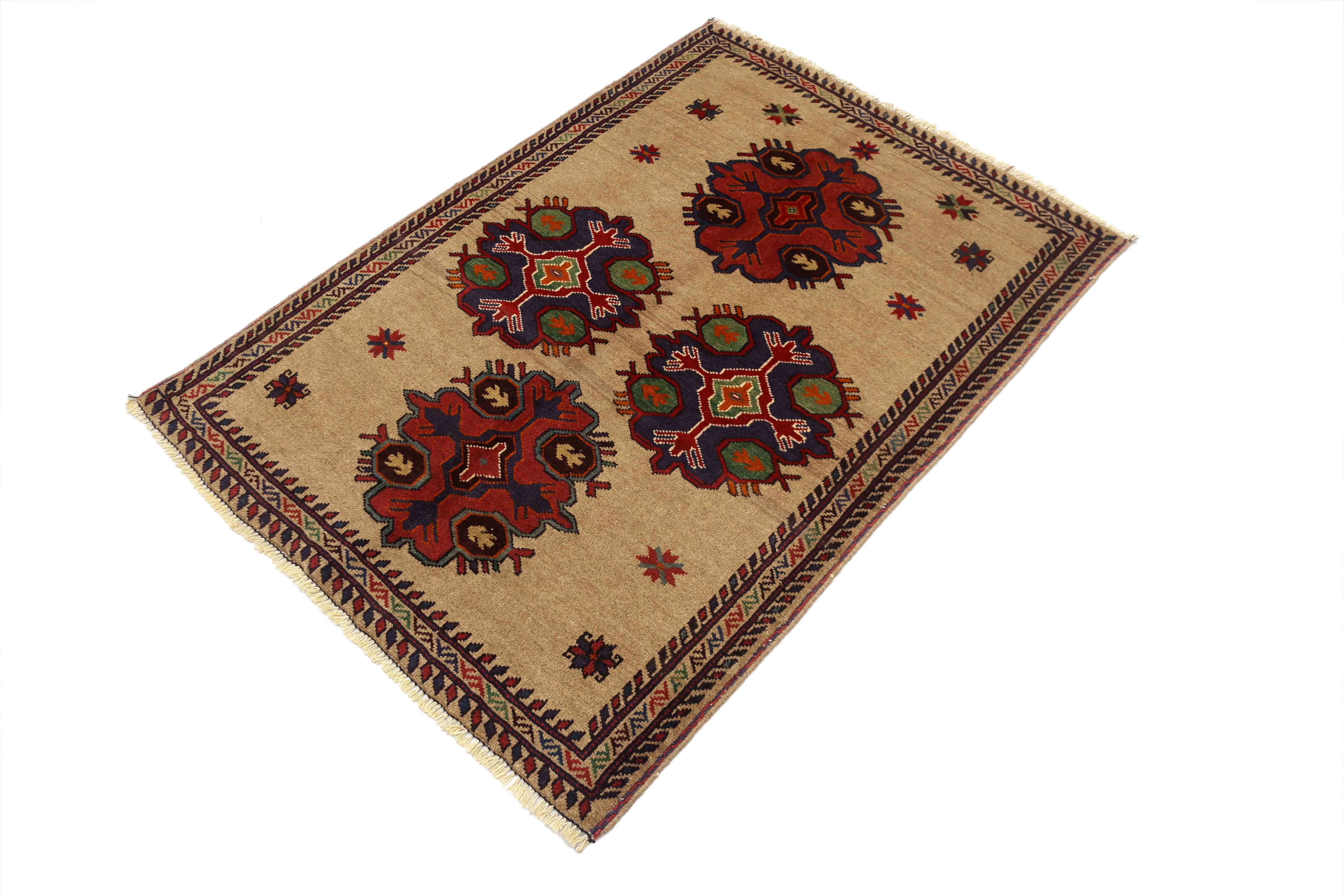 3' X 4'  Natural Handmade Adraskan Baluchi Afghan Rug Rectangular